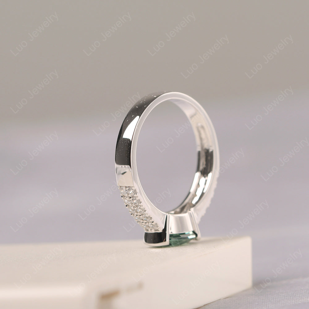 Oval Cut Green Sapphire Ring Double Pave Ring - LUO Jewelry