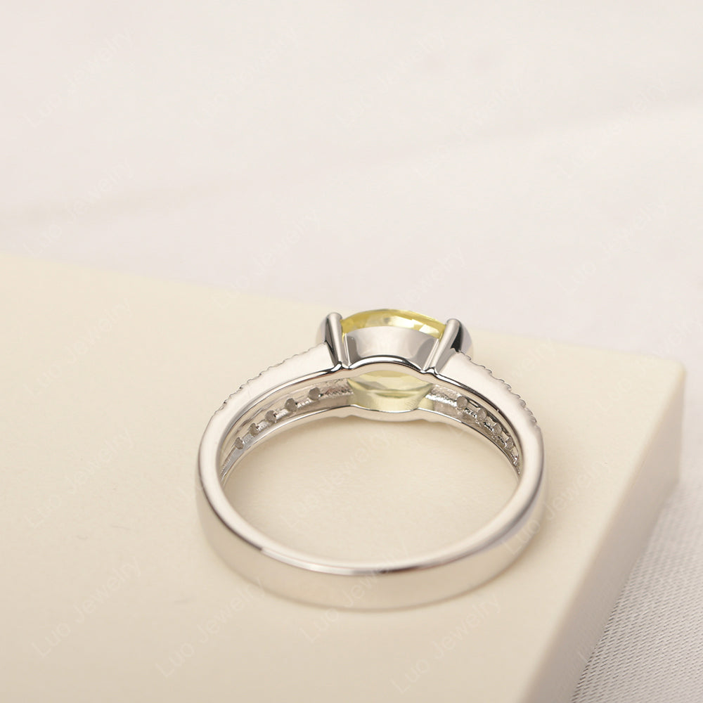 Oval Cut Lemon Quartz Ring Double Pave Ring - LUO Jewelry