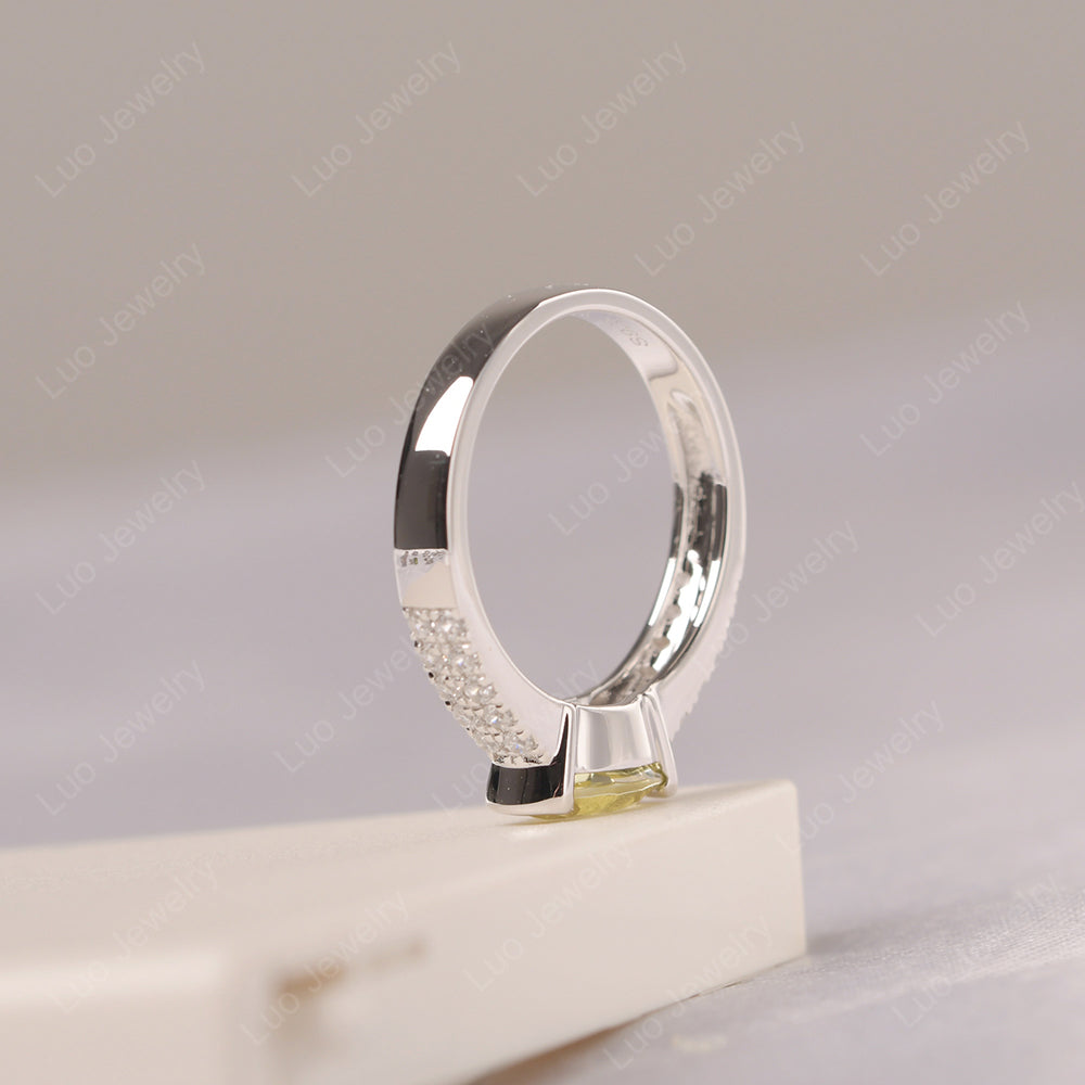 Oval Cut Lemon Quartz Ring Double Pave Ring - LUO Jewelry