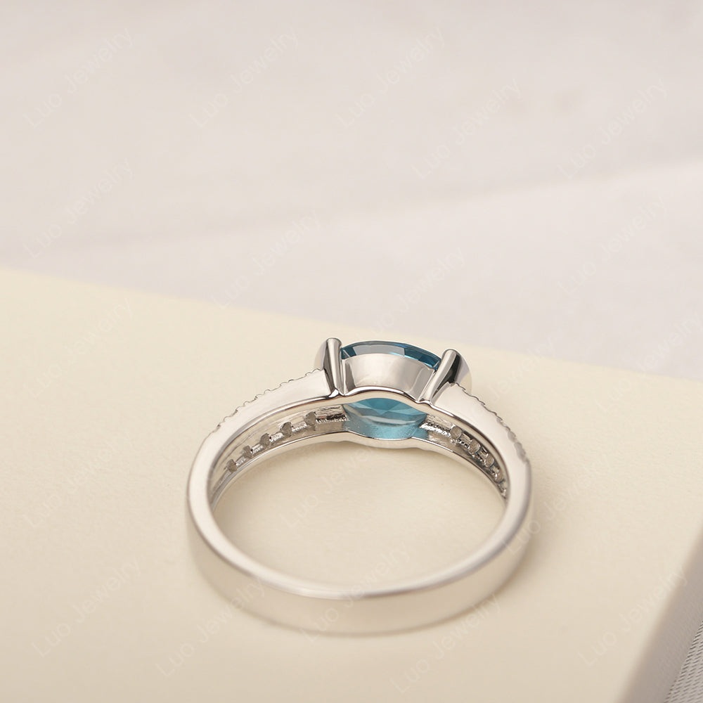 Oval Cut London Blue Topaz Ring Double Pave Ring - LUO Jewelry