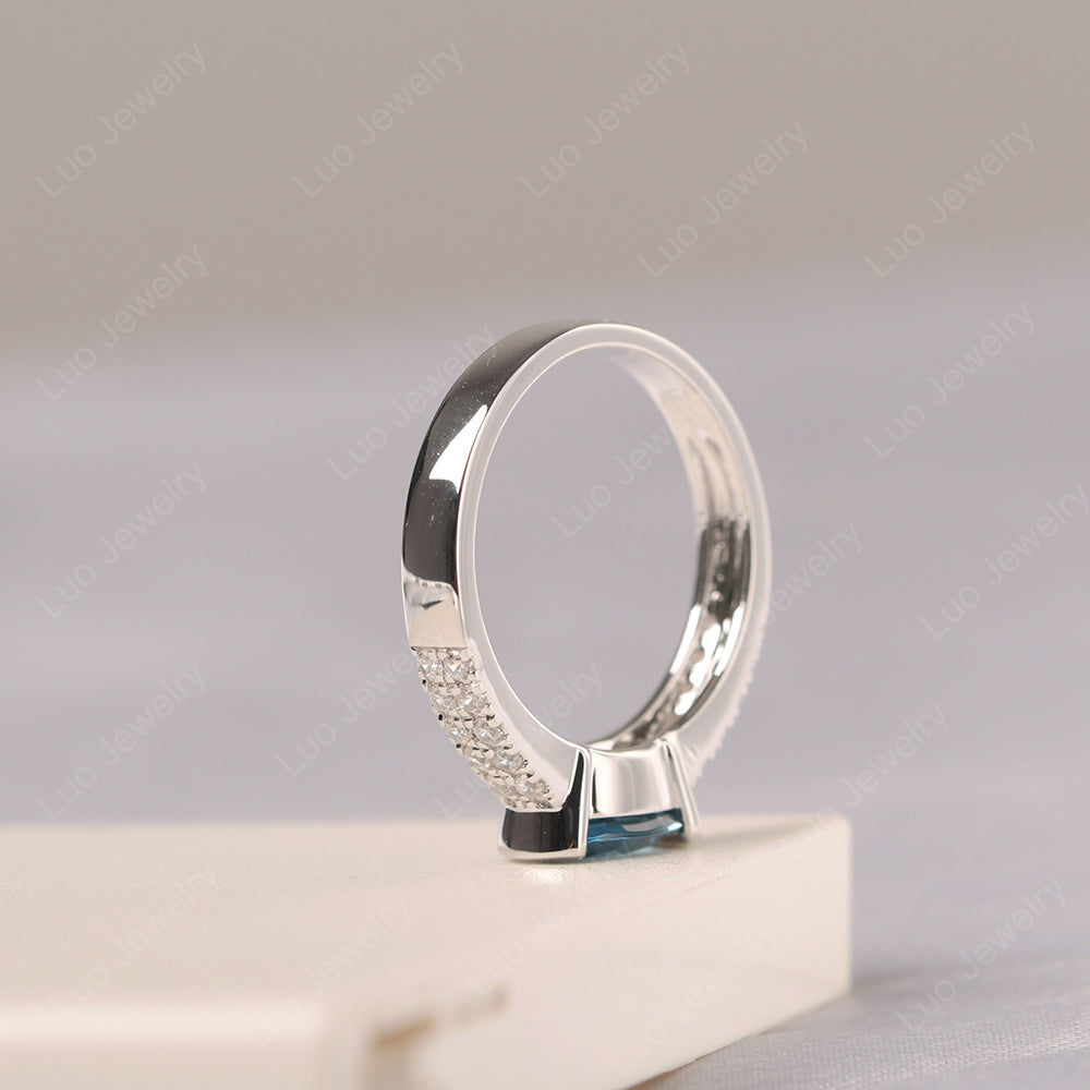 Oval Cut London Blue Topaz Ring Double Pave Ring - LUO Jewelry