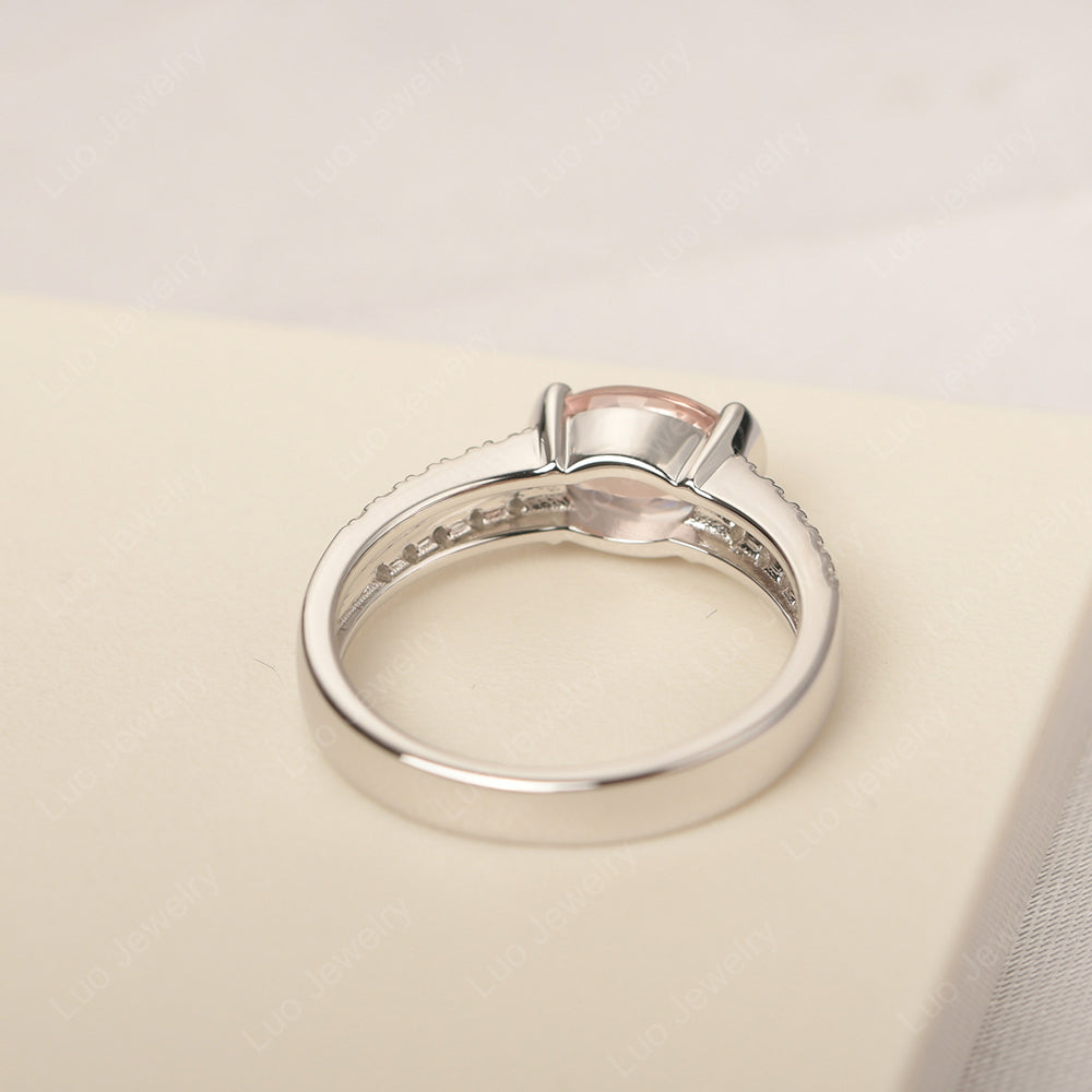 Oval Cut Morganite Ring Double Pave Ring - LUO Jewelry