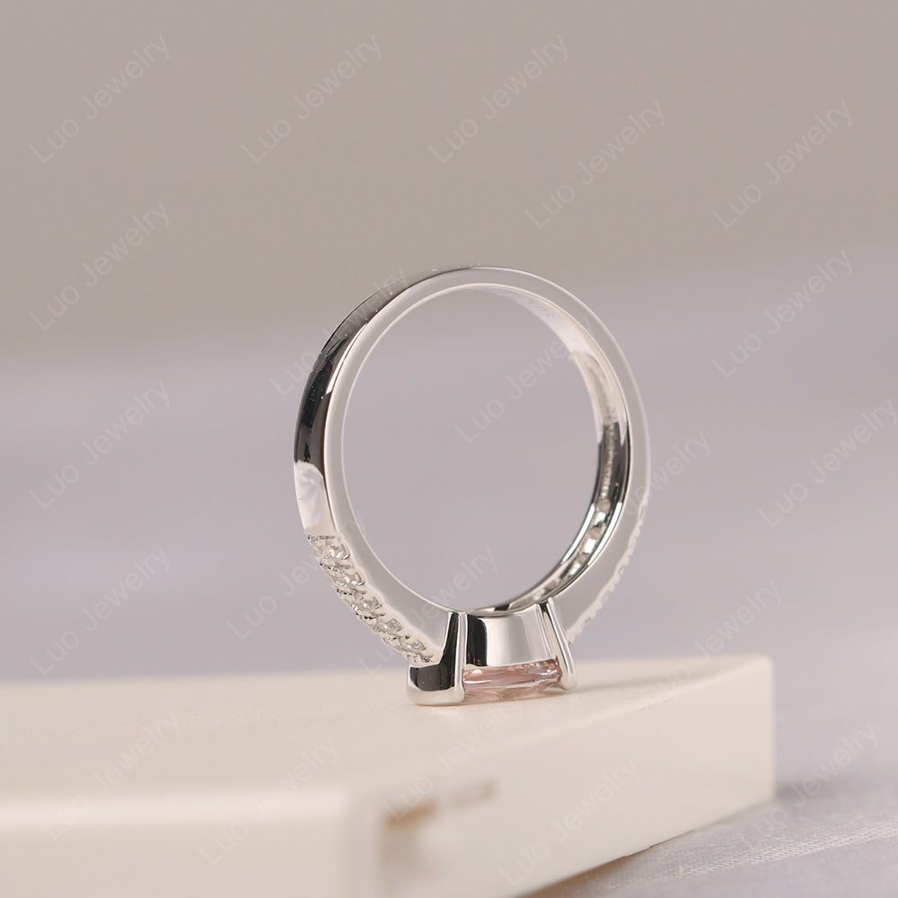 Oval Cut Morganite Ring Double Pave Ring - LUO Jewelry