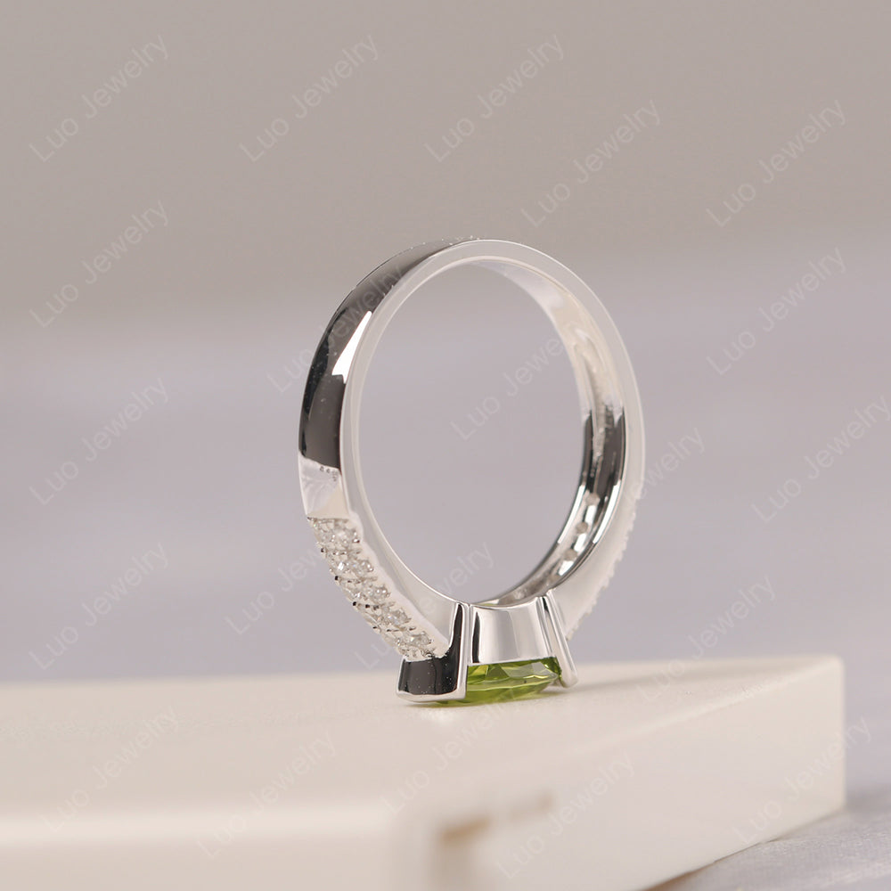 Oval Cut Peridot Ring Double Pave Ring - LUO Jewelry