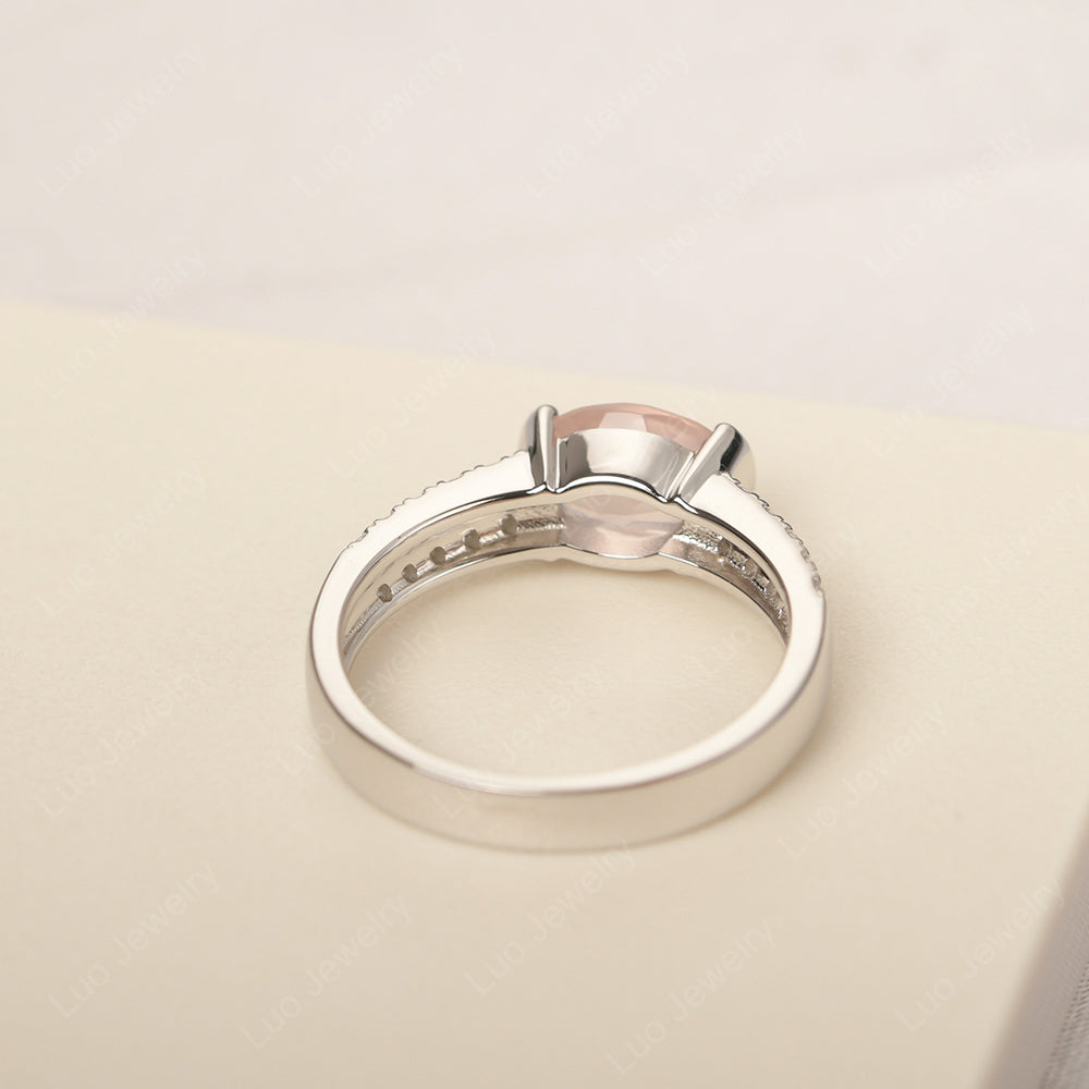 Oval Cut Rose Quartz Ring Double Pave Ring - LUO Jewelry