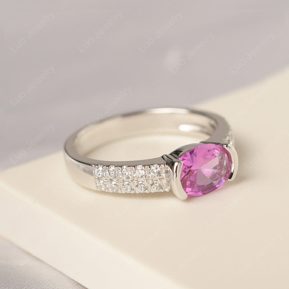 Oval Cut Pink Sapphire Ring Double Pave Ring - LUO Jewelry
