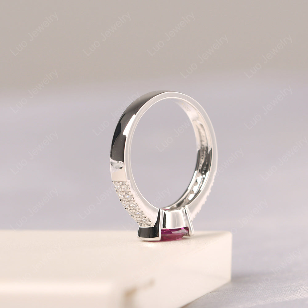 Oval Cut Ruby Ring Double Pave Ring - LUO Jewelry