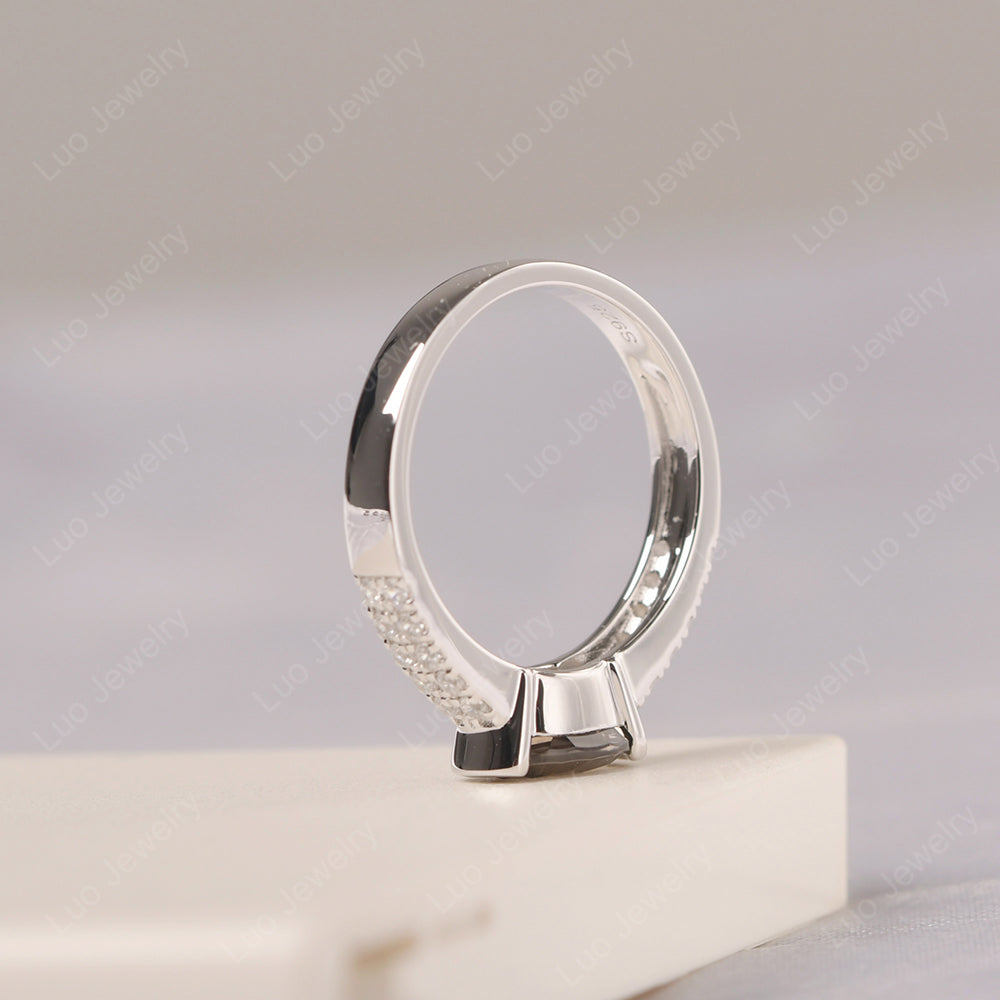 Oval Cut Smoky Quartz Ring Double Pave Ring - LUO Jewelry