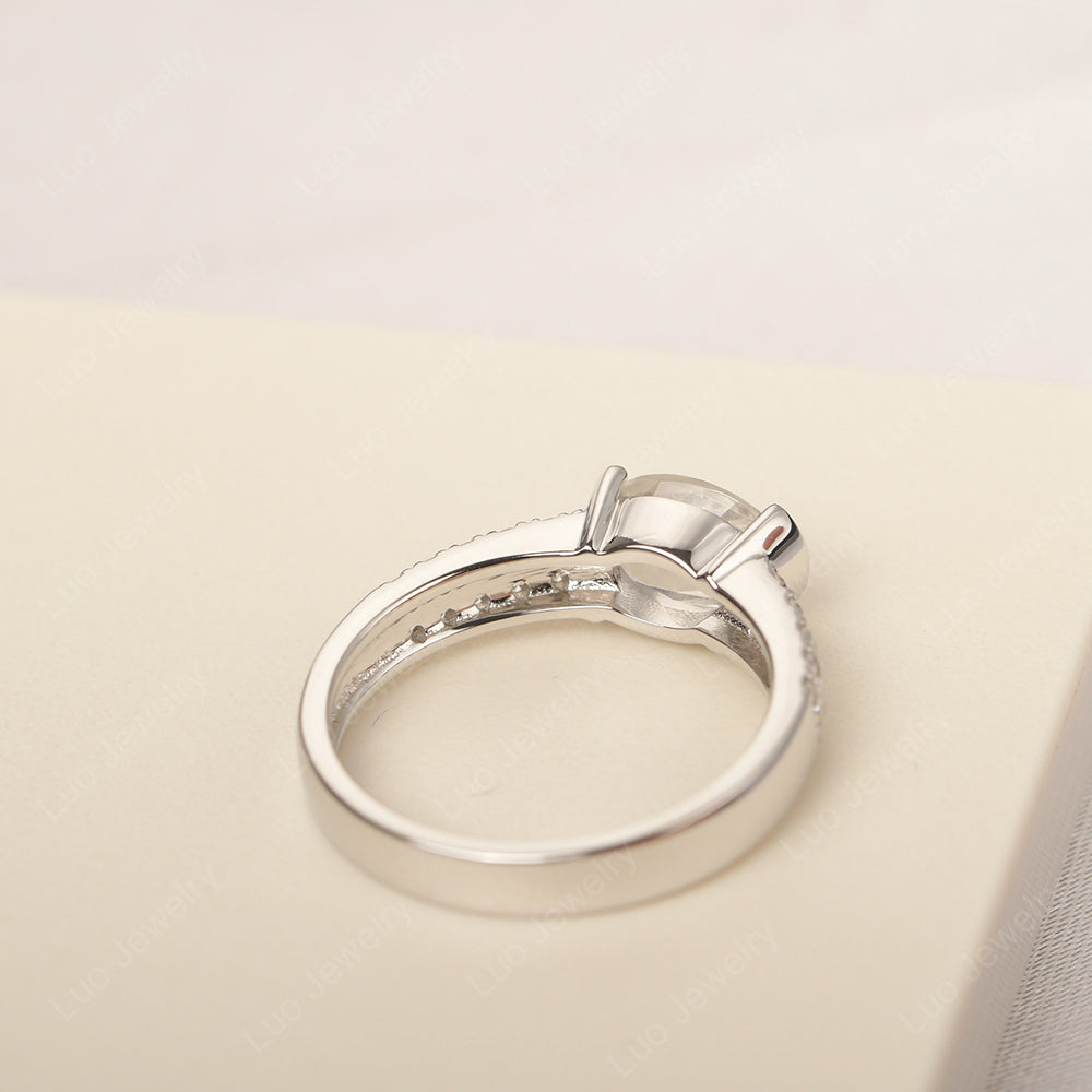 Oval Cut White Topaz Ring Double Pave Ring - LUO Jewelry
