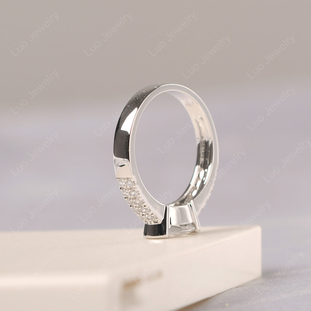 Oval Cut White Topaz Ring Double Pave Ring - LUO Jewelry