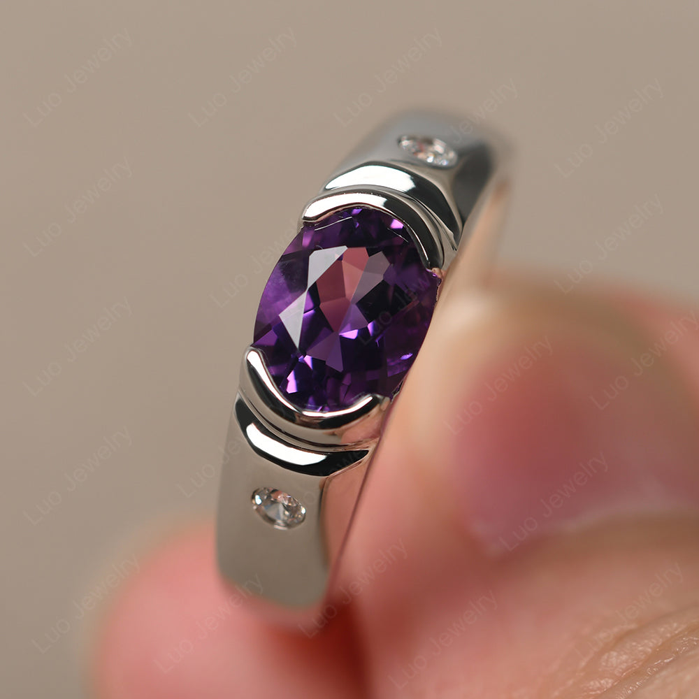 Oval Amethyst Horizontal Unisex Ring LUO