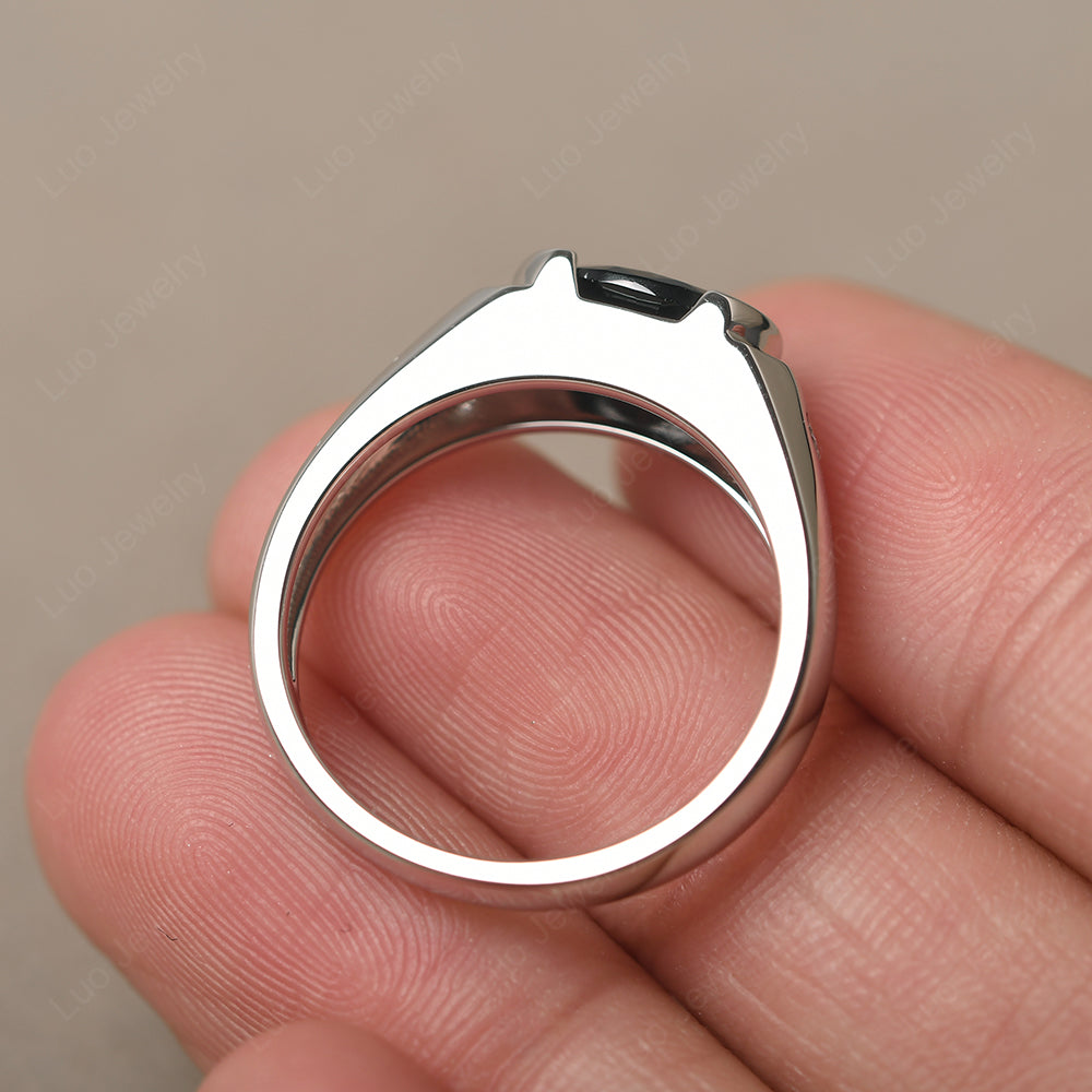 Black Spinel Ring East West Oval Engagement Ring - LUO Jewelry