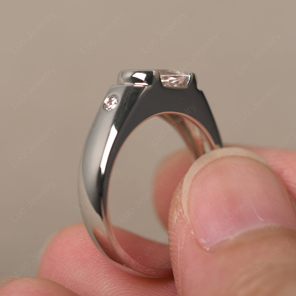 Morganite Ring East West Oval Engagement Ring - LUO Jewelry