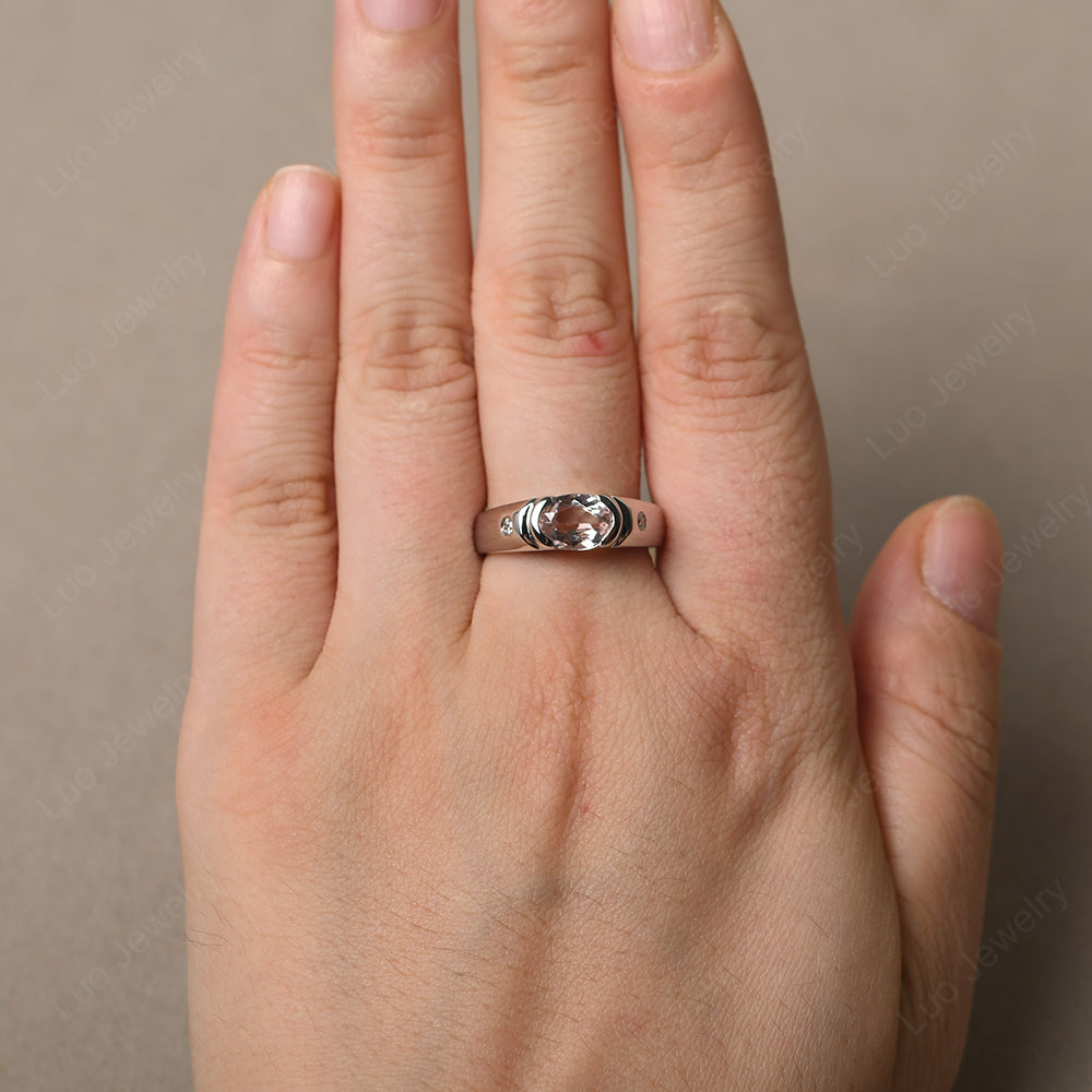 Morganite Ring East West Oval Engagement Ring - LUO Jewelry