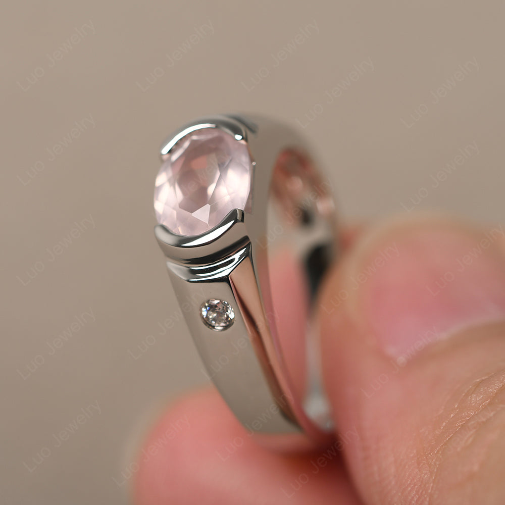 Rose Quartz Ring East West Oval Engagement Ring - LUO Jewelry