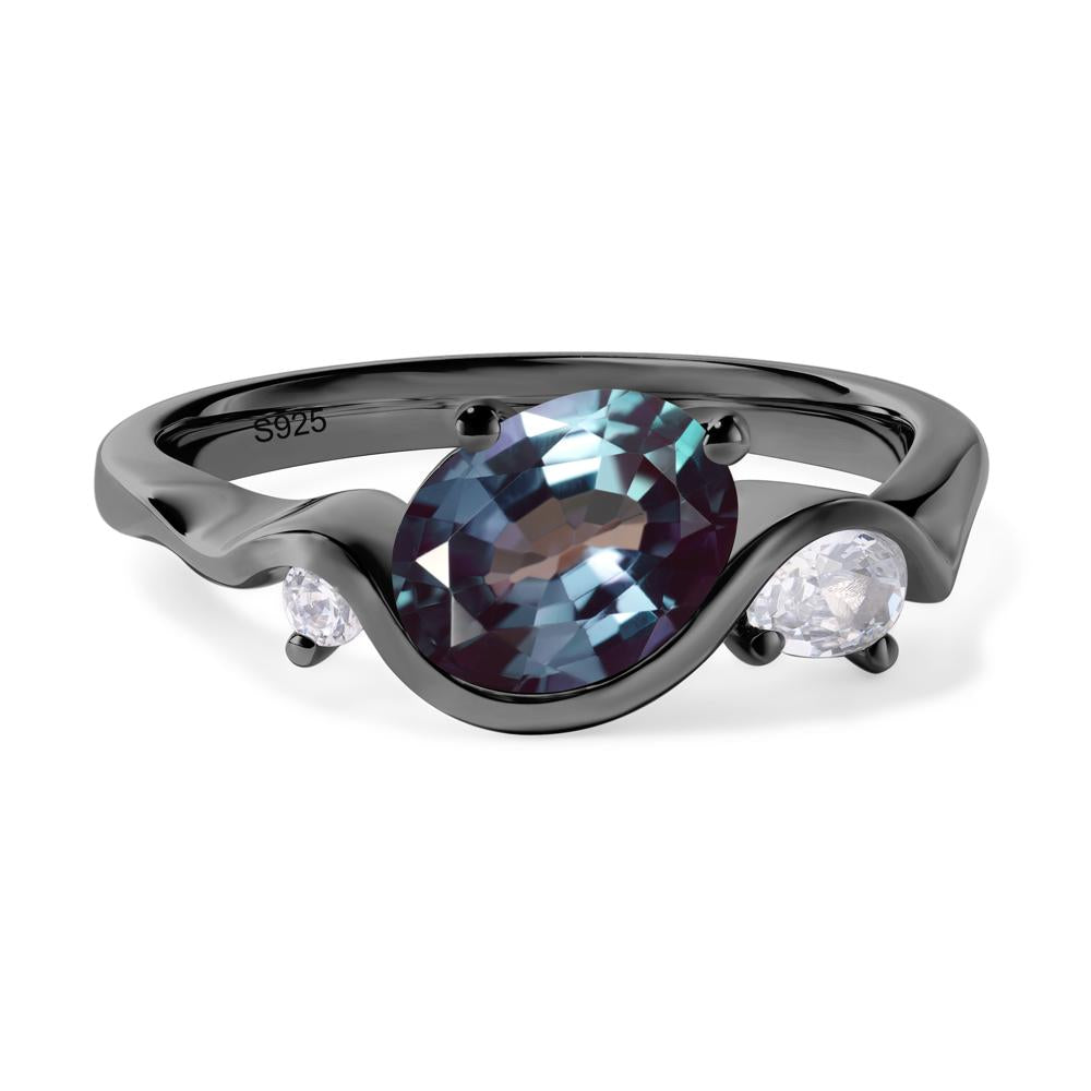 Wave Oval Lab Created Alexandrite Engagement Ring - LUO Jewelry #metal_black finish sterling silver