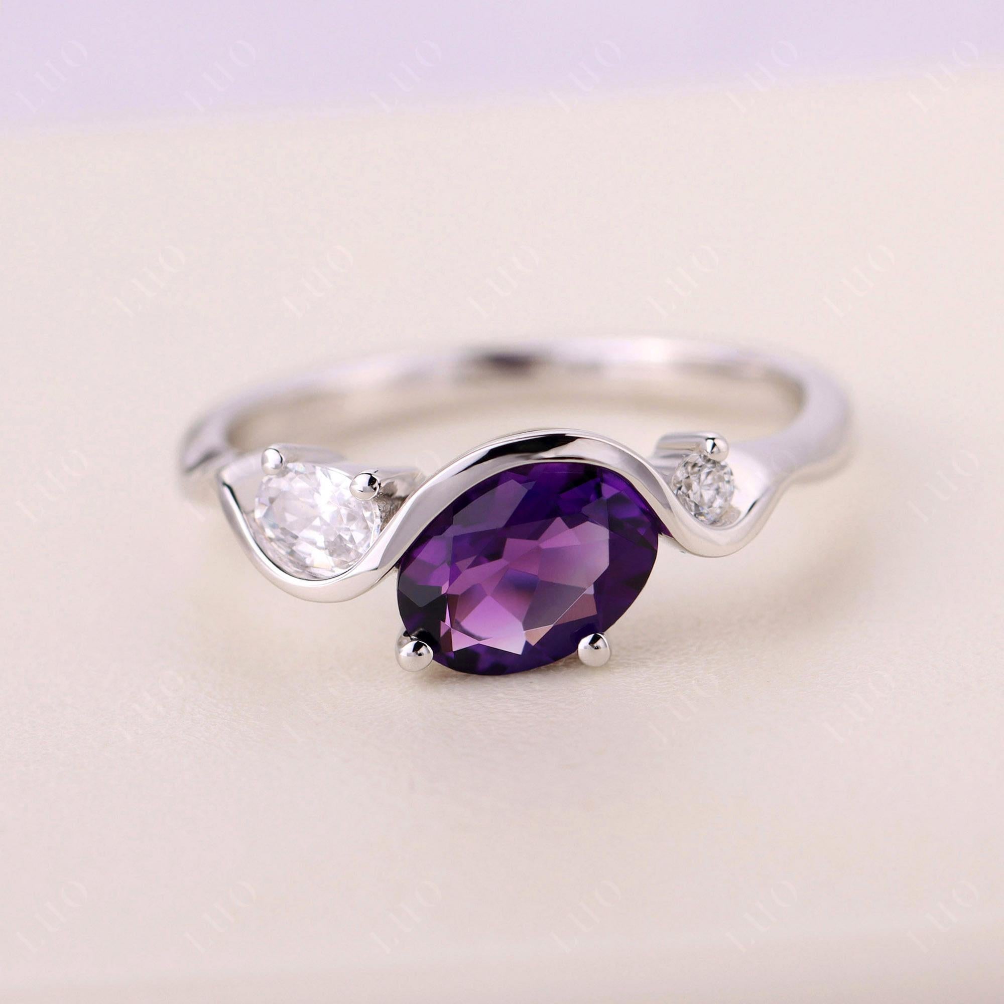 Wave Oval Amethyst Engagement Ring - LUO Jewelry