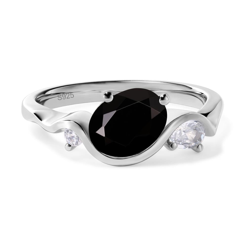 Wave Oval Black Stone Engagement Ring - LUO Jewelry #metal_sterling silver