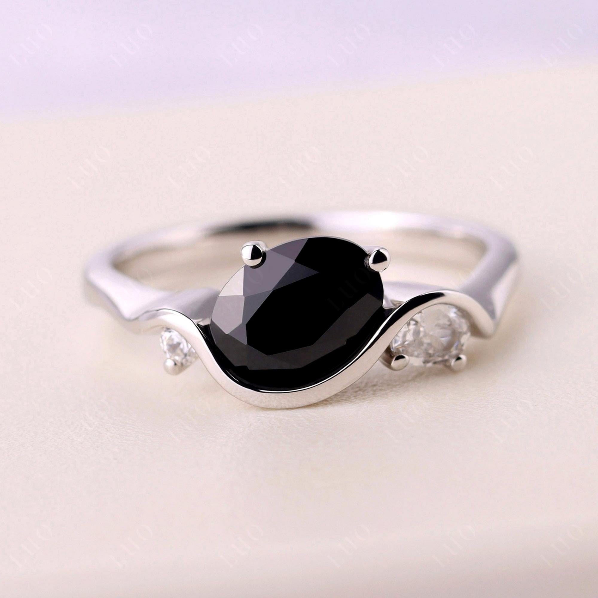 Wave Oval Black Stone Engagement Ring - LUO Jewelry