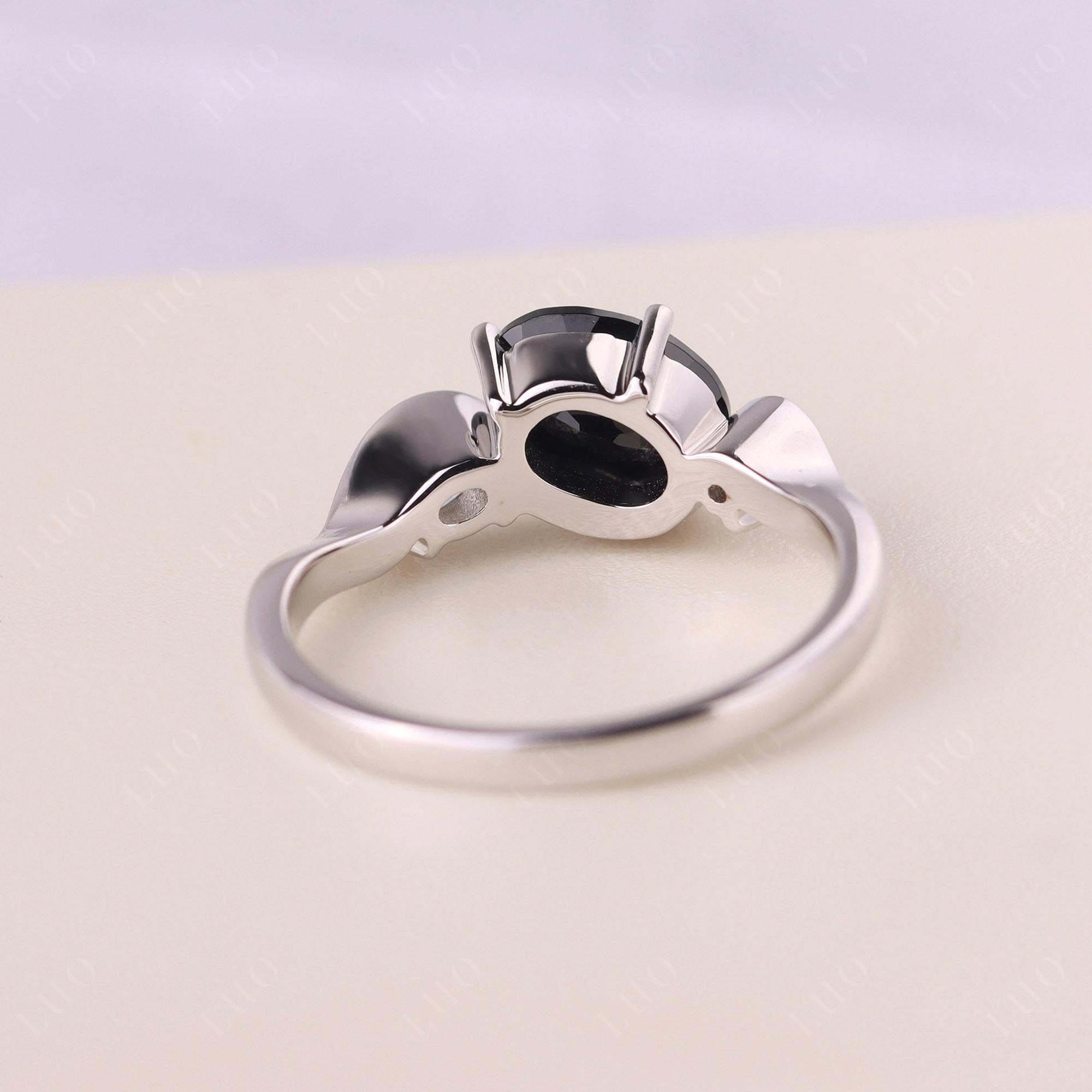 Wave Oval Black Stone Engagement Ring - LUO Jewelry