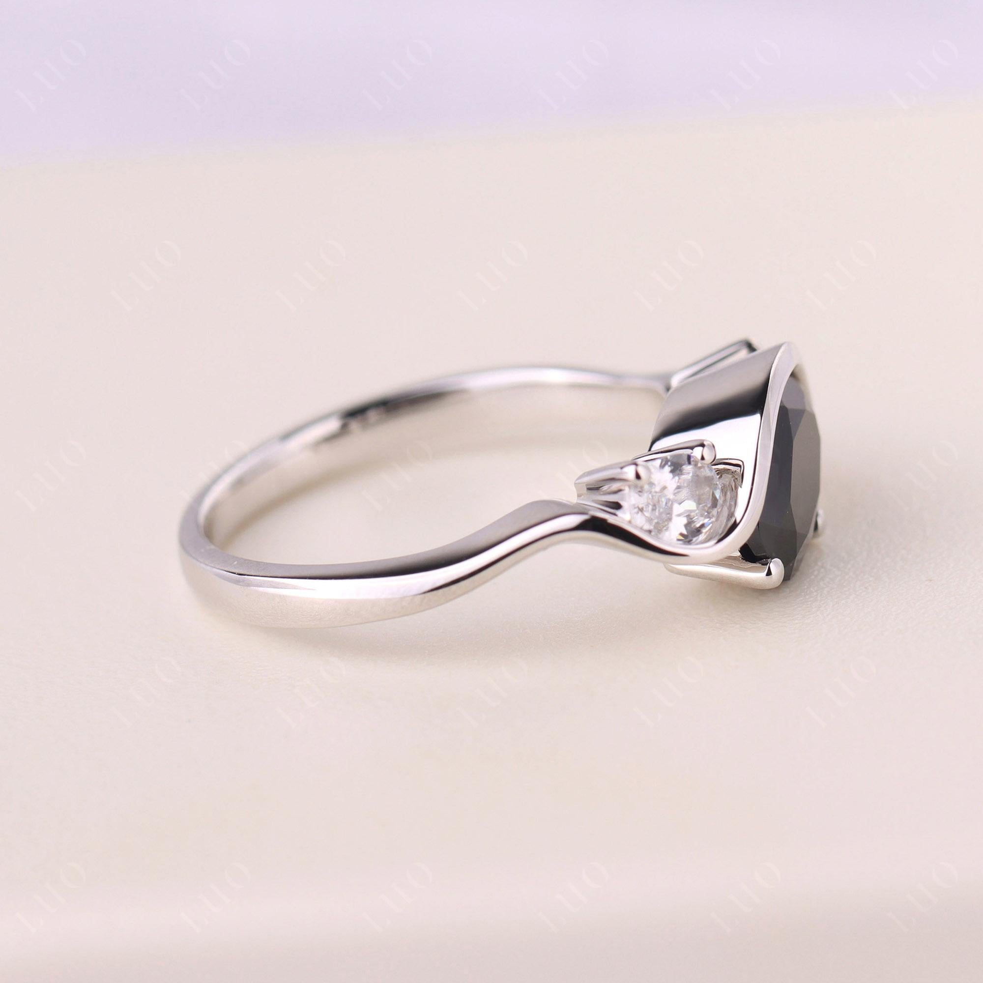 Wave Oval Black Stone Engagement Ring - LUO Jewelry