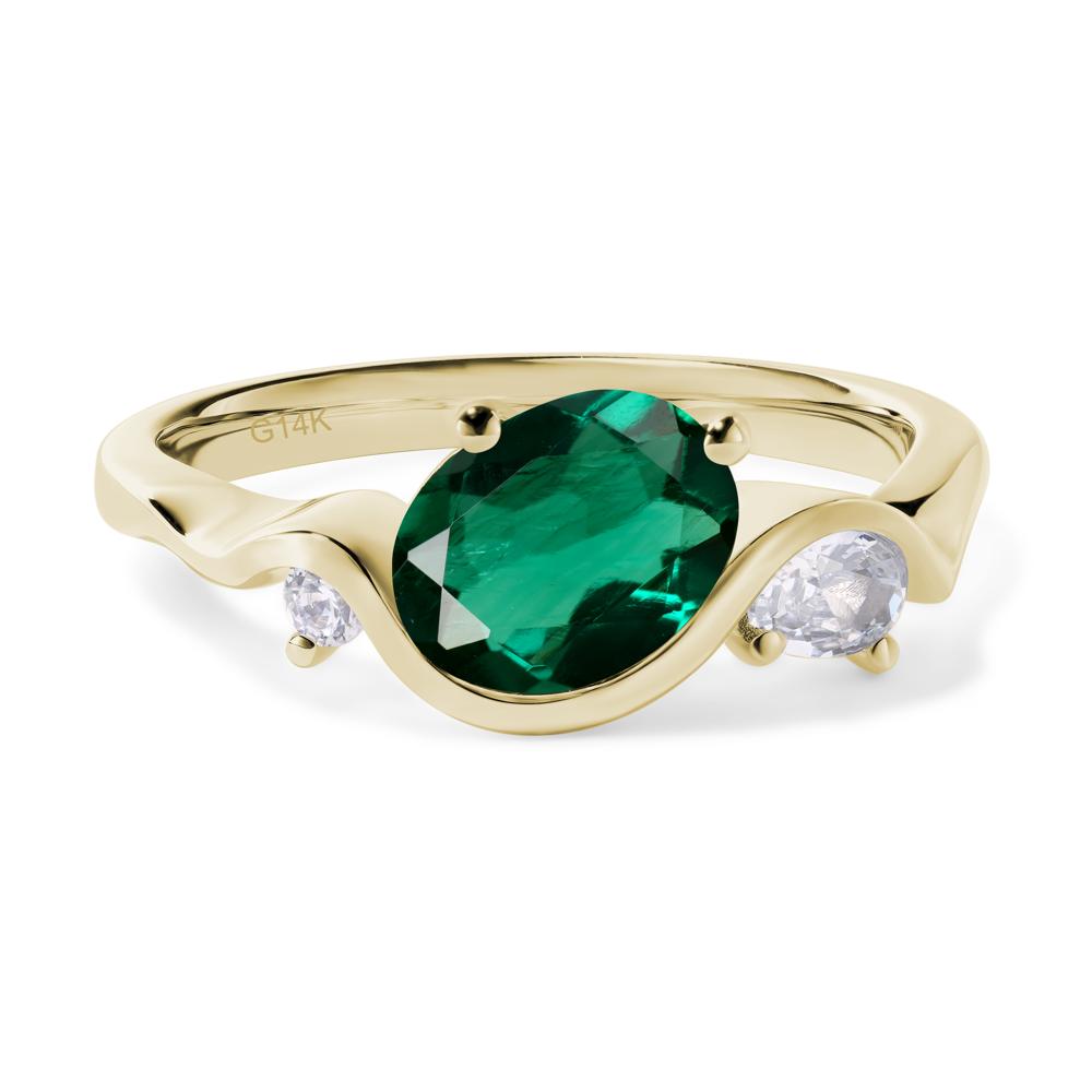Wave Oval Lab Created Emerald Engagement Ring - LUO Jewelry #metal_14k yellow gold