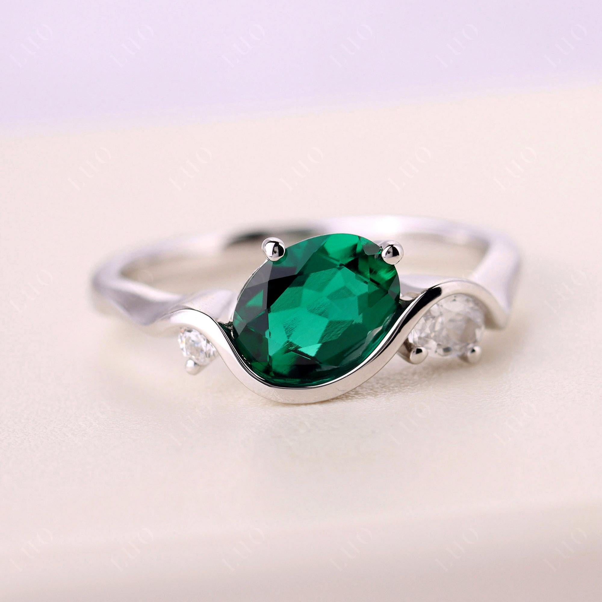 Wave Oval Lab Created Emerald Engagement Ring - LUO Jewelry