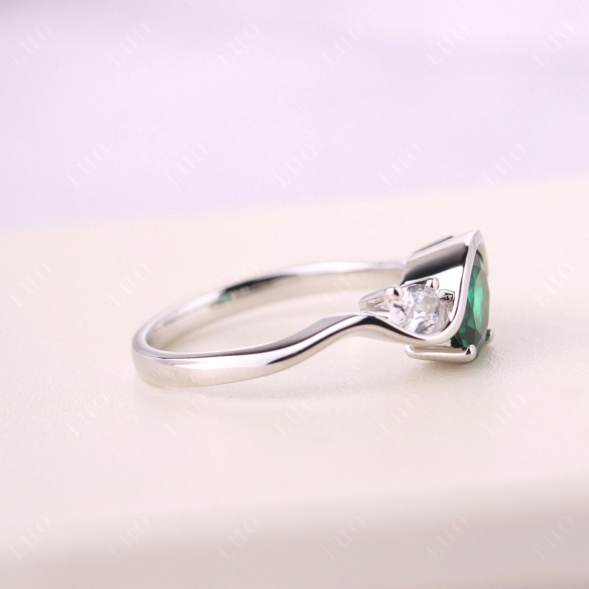 Wave Oval Lab Created Emerald Engagement Ring - LUO Jewelry