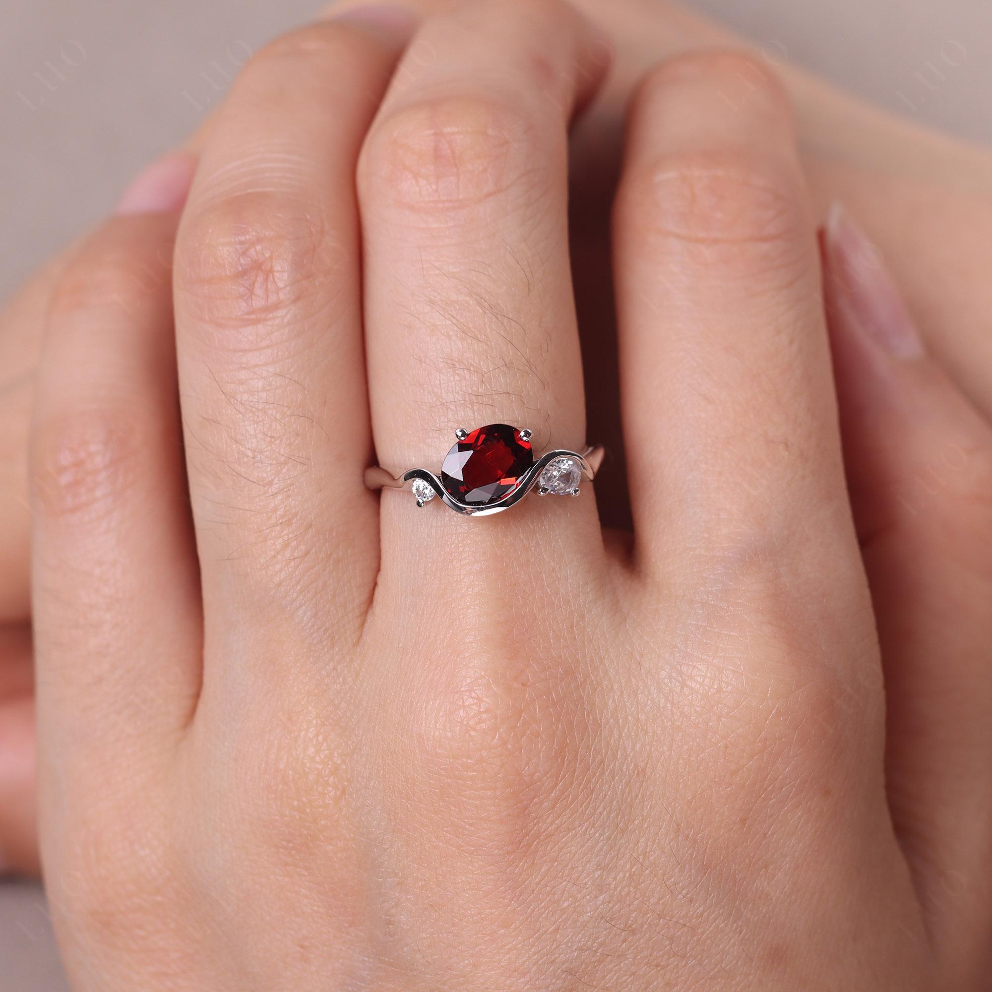 Wave Oval Garnet Engagement Ring - LUO Jewelry