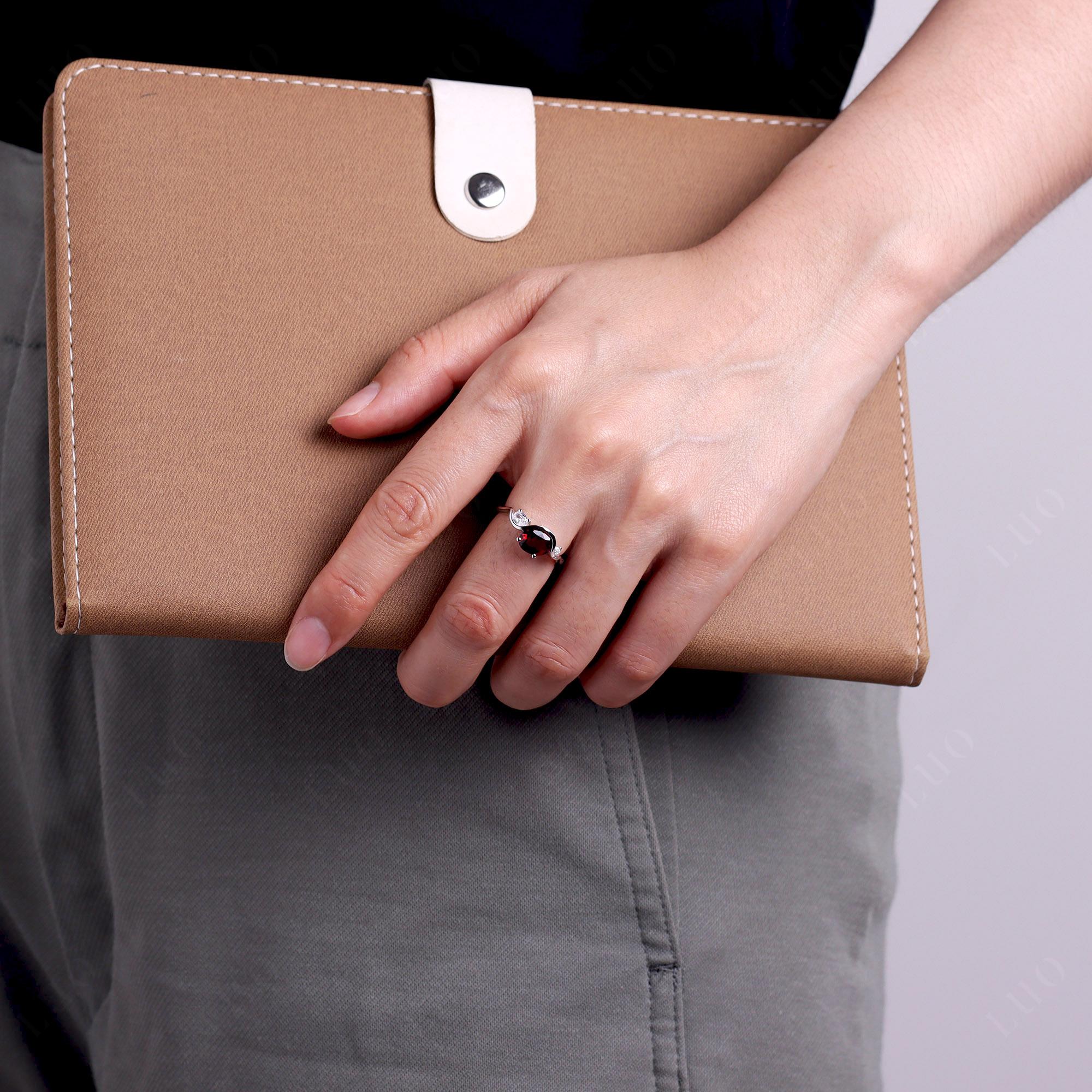 Wave Oval Garnet Engagement Ring - LUO Jewelry