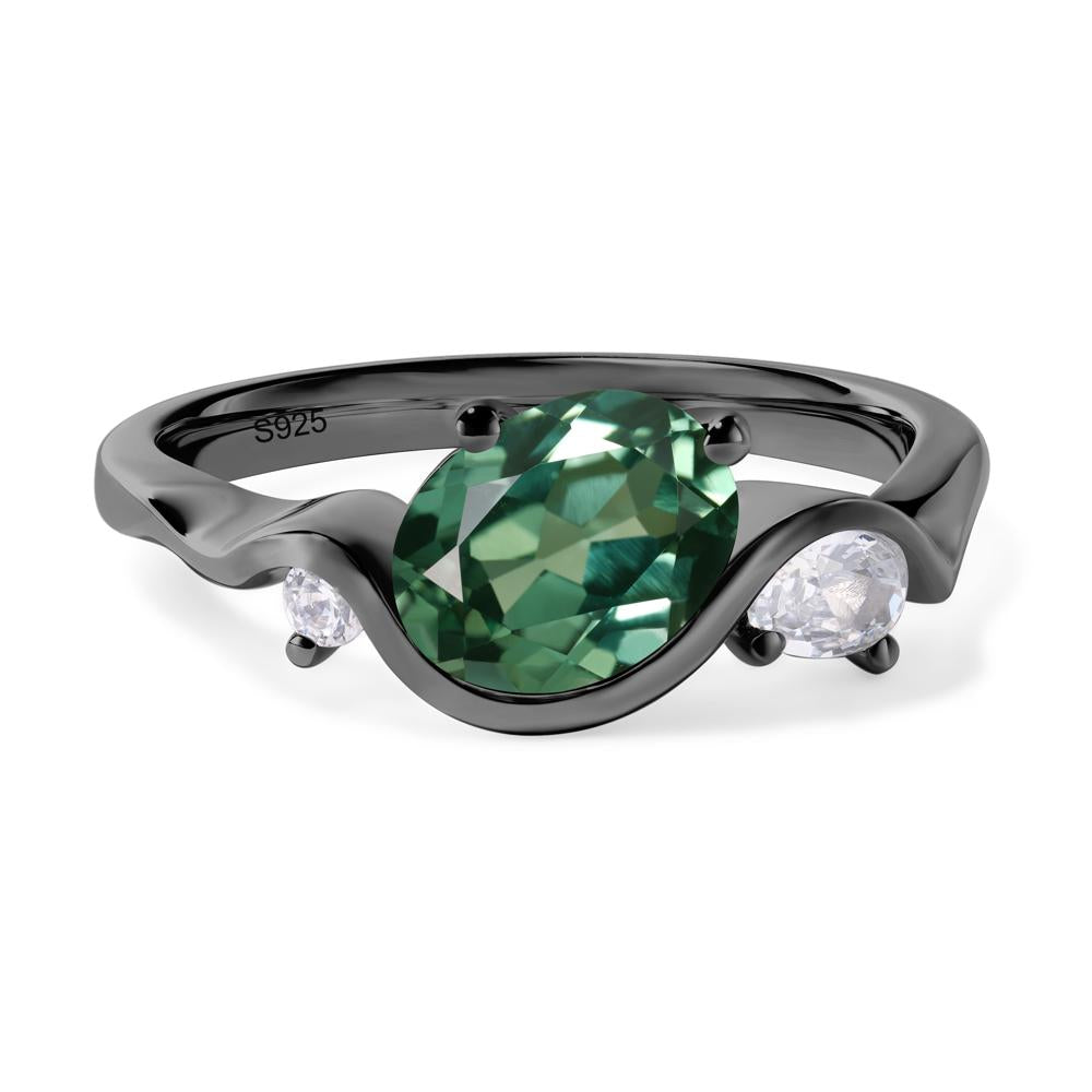 Wave Oval Green Sapphire Engagement Ring - LUO Jewelry #metal_black finish sterling silver