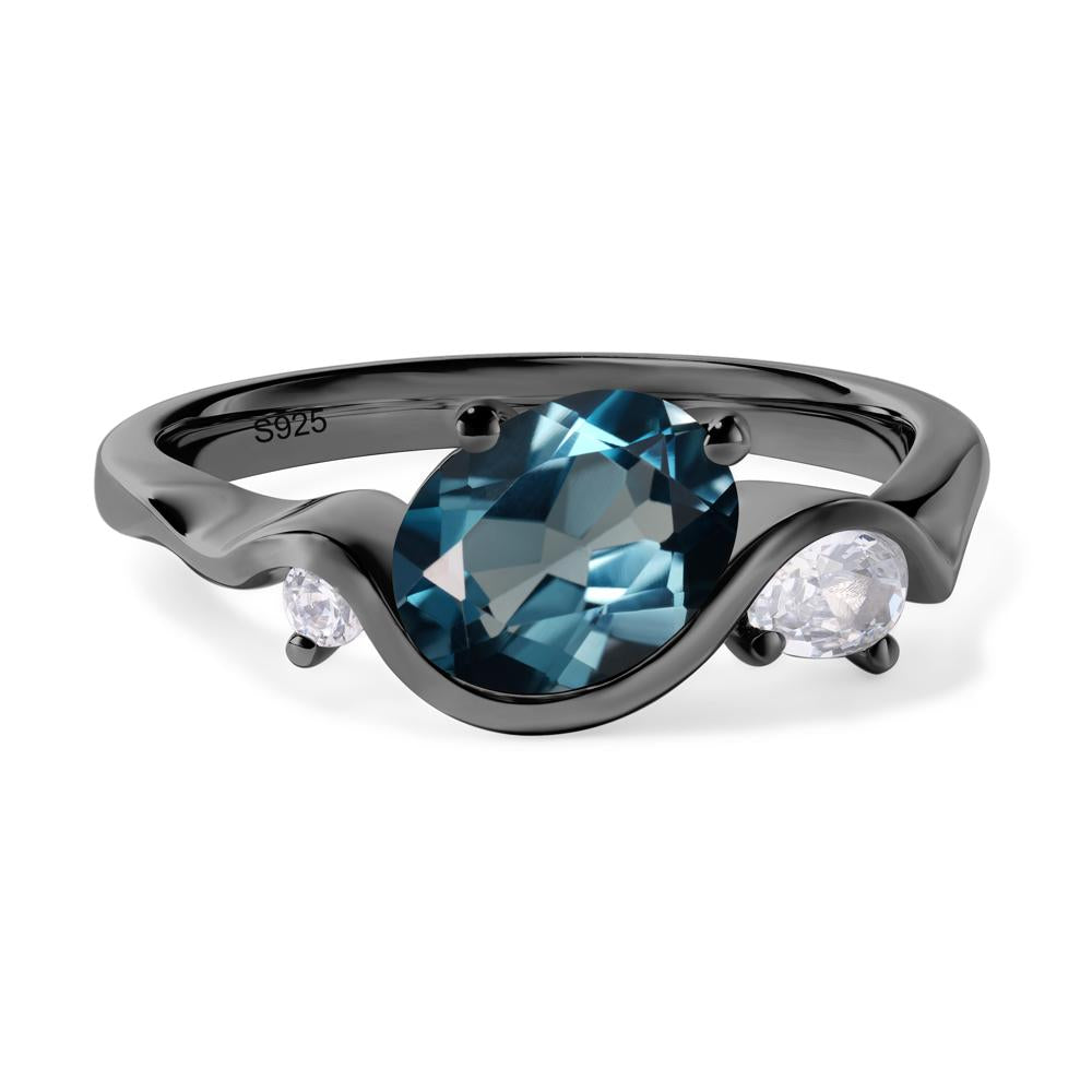 Wave Oval London Blue Topaz Engagement Ring - LUO Jewelry #metal_black finish sterling silver