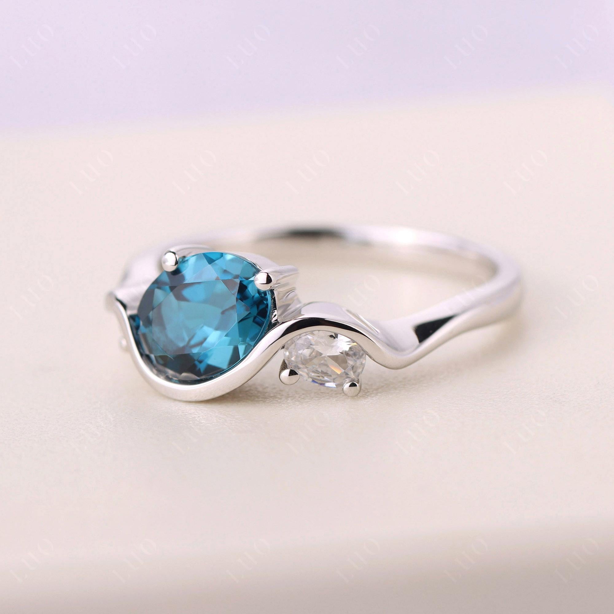 Wave Oval London Blue Topaz Engagement Ring - LUO Jewelry
