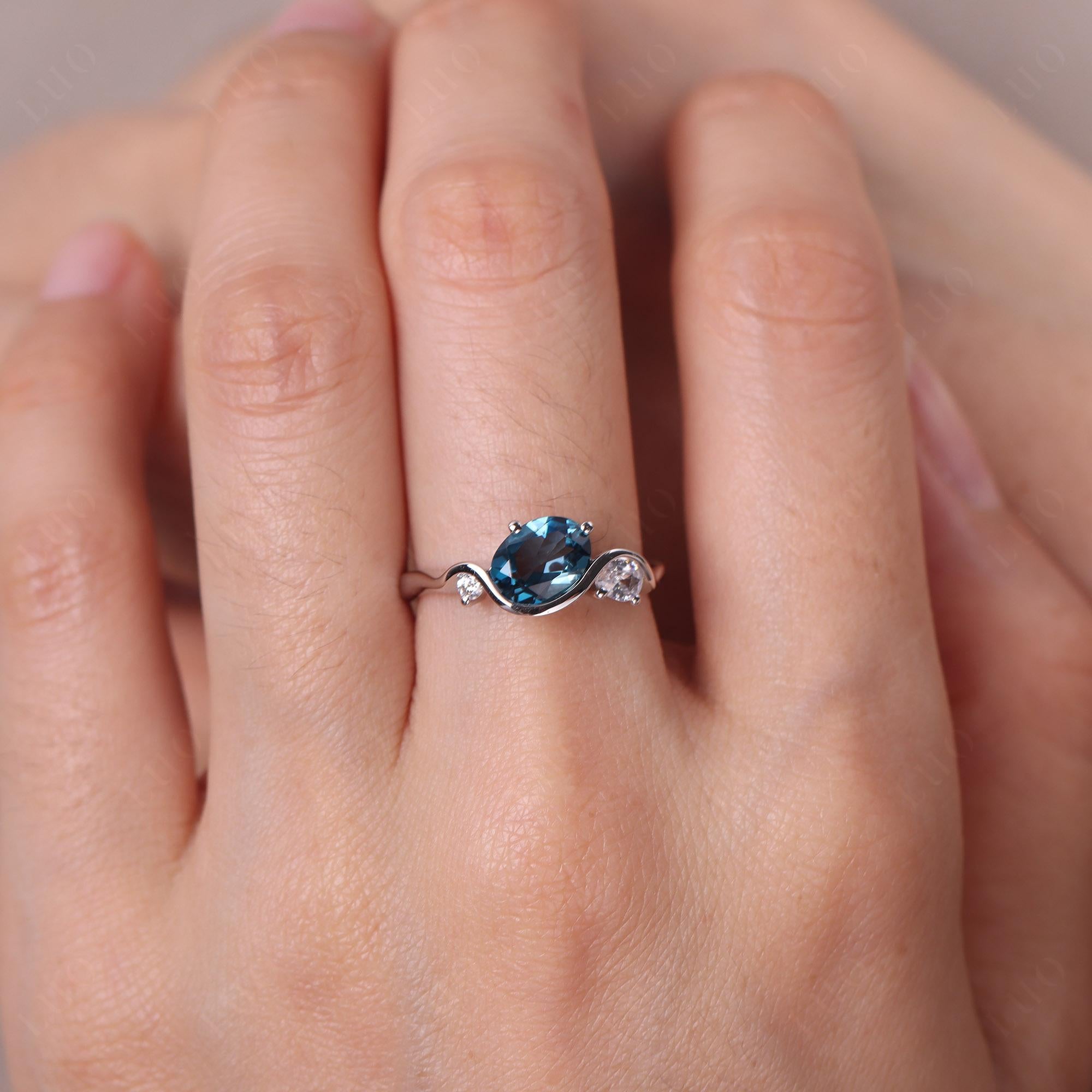 Wave Oval London Blue Topaz Engagement Ring - LUO Jewelry