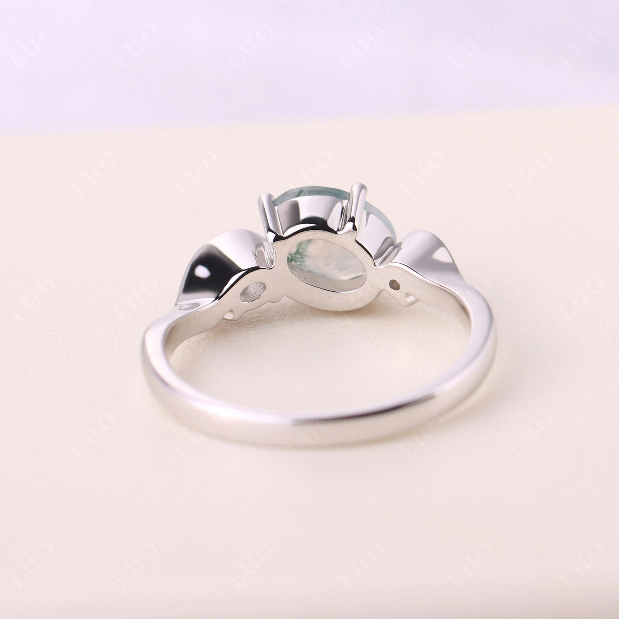 Wave Oval Moss Agate Engagement Ring - LUO Jewelry