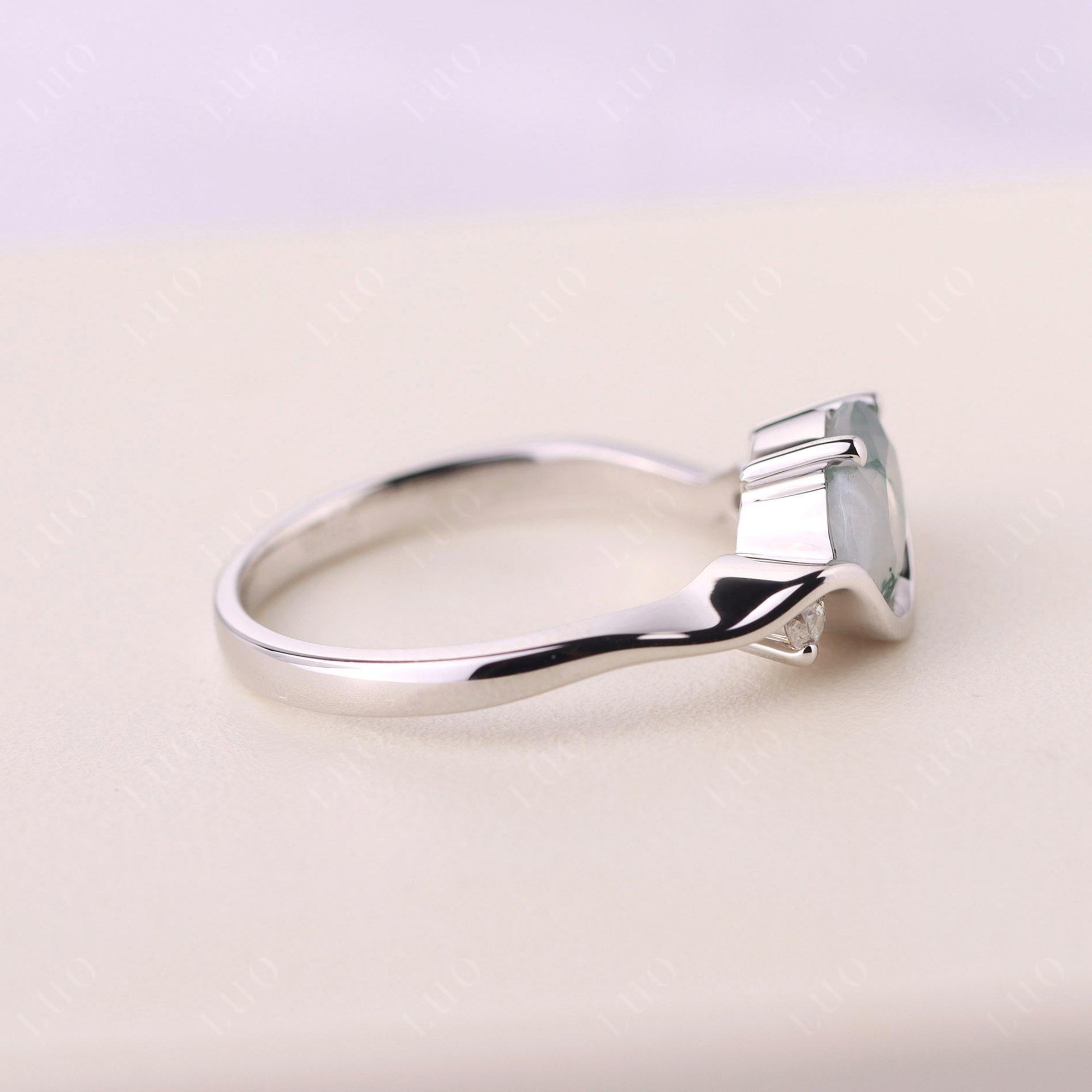 Wave Oval Moss Agate Engagement Ring - LUO Jewelry