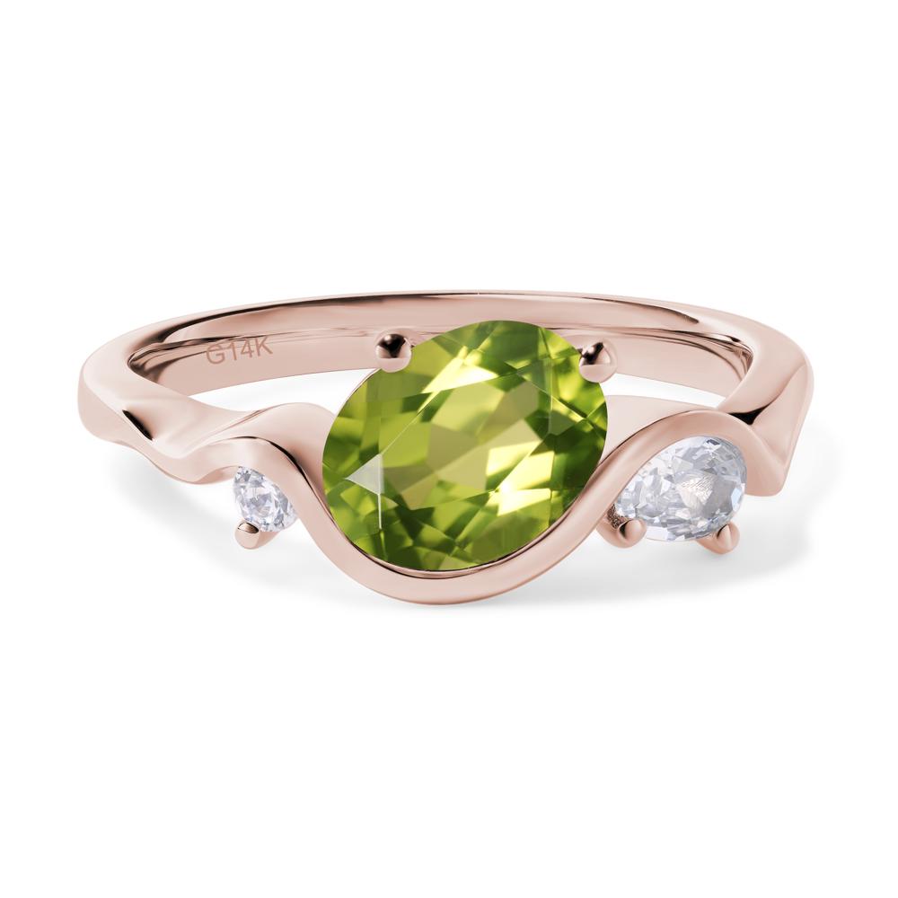 Wave Oval Peridot Engagement Ring - LUO Jewelry #metal_14k rose gold