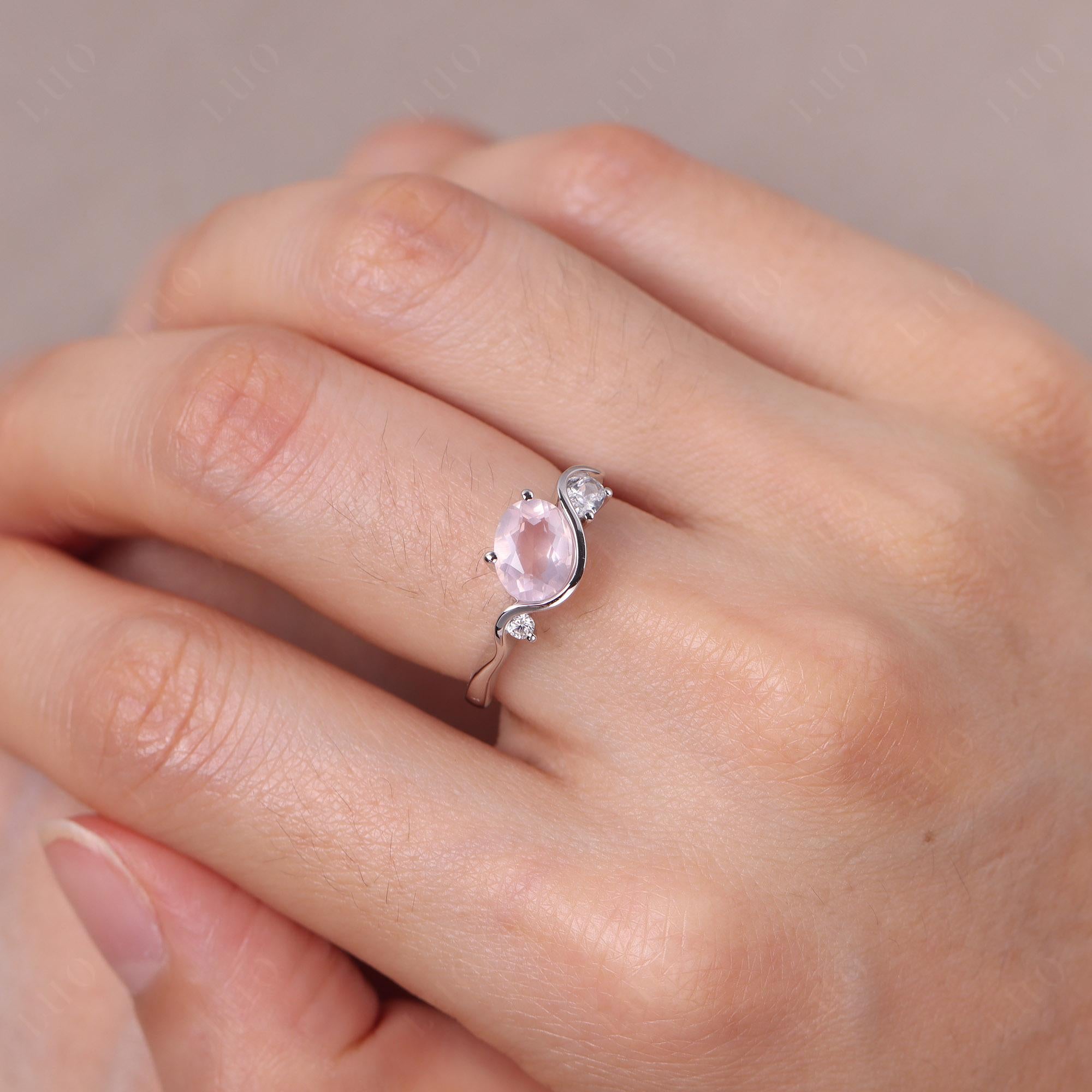 Wave Oval Rose Quartz Engagement Ring - LUO Jewelry