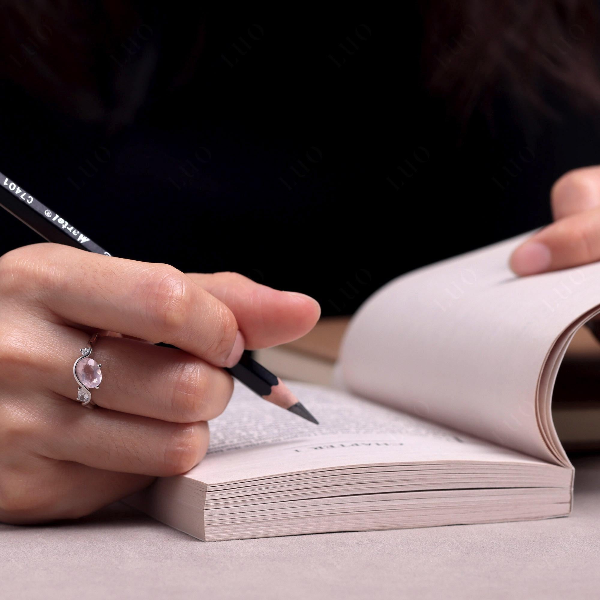 Wave Oval Rose Quartz Engagement Ring - LUO Jewelry