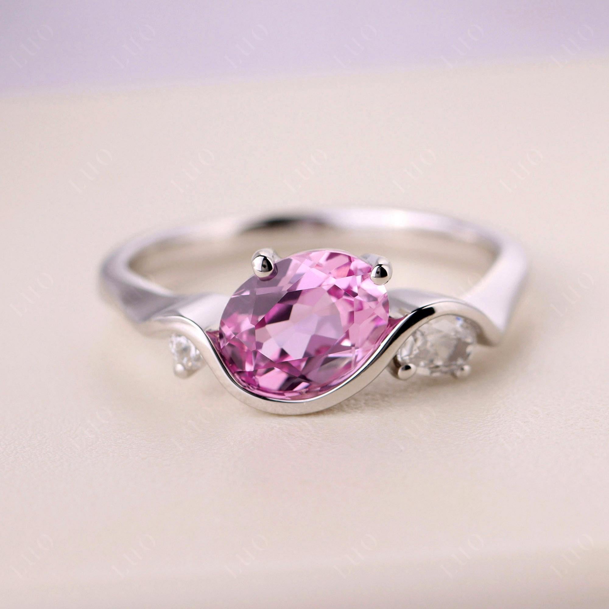 Wave Oval Lab Pink Sapphire Engagement Ring - LUO Jewelry