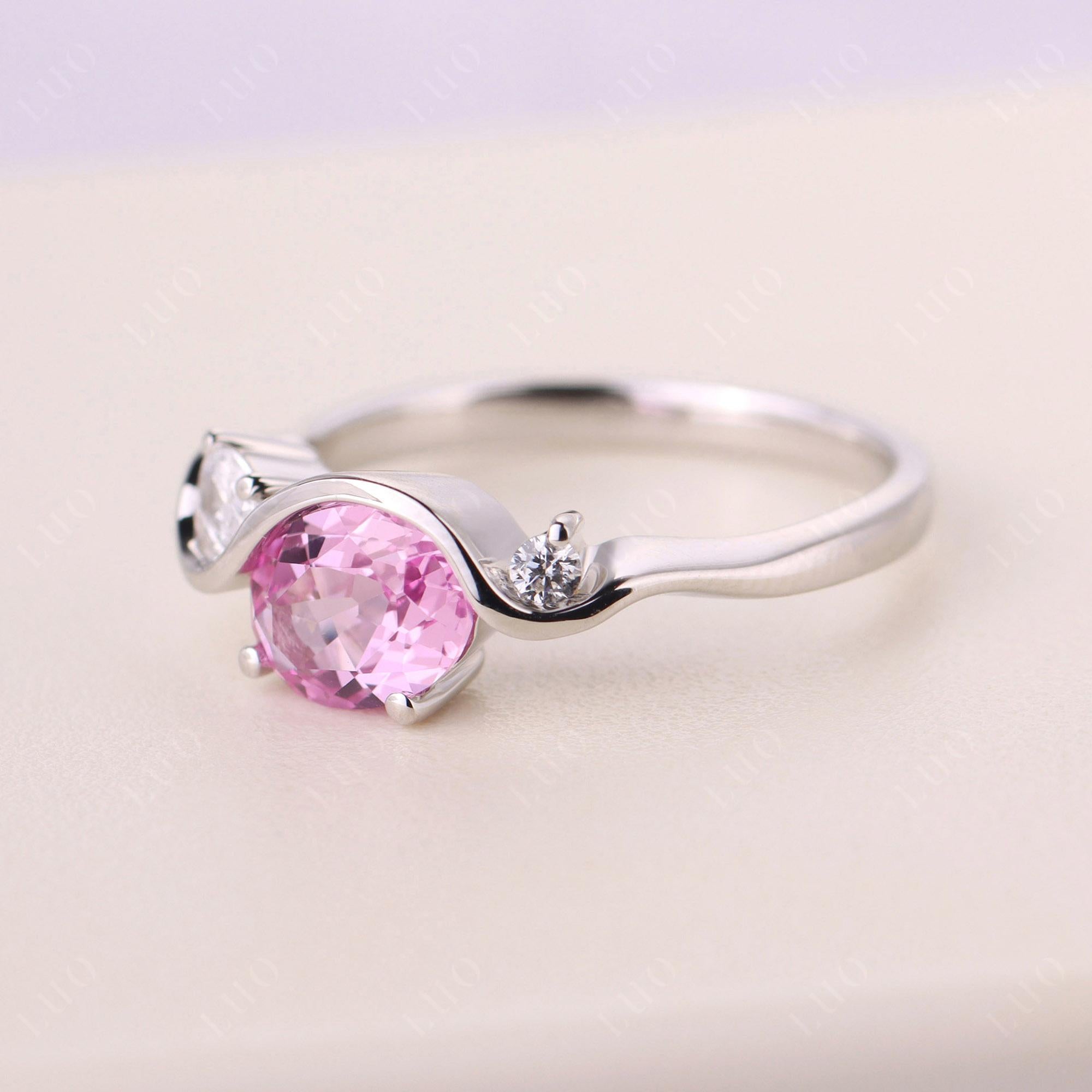 Wave Oval Lab Pink Sapphire Engagement Ring - LUO Jewelry