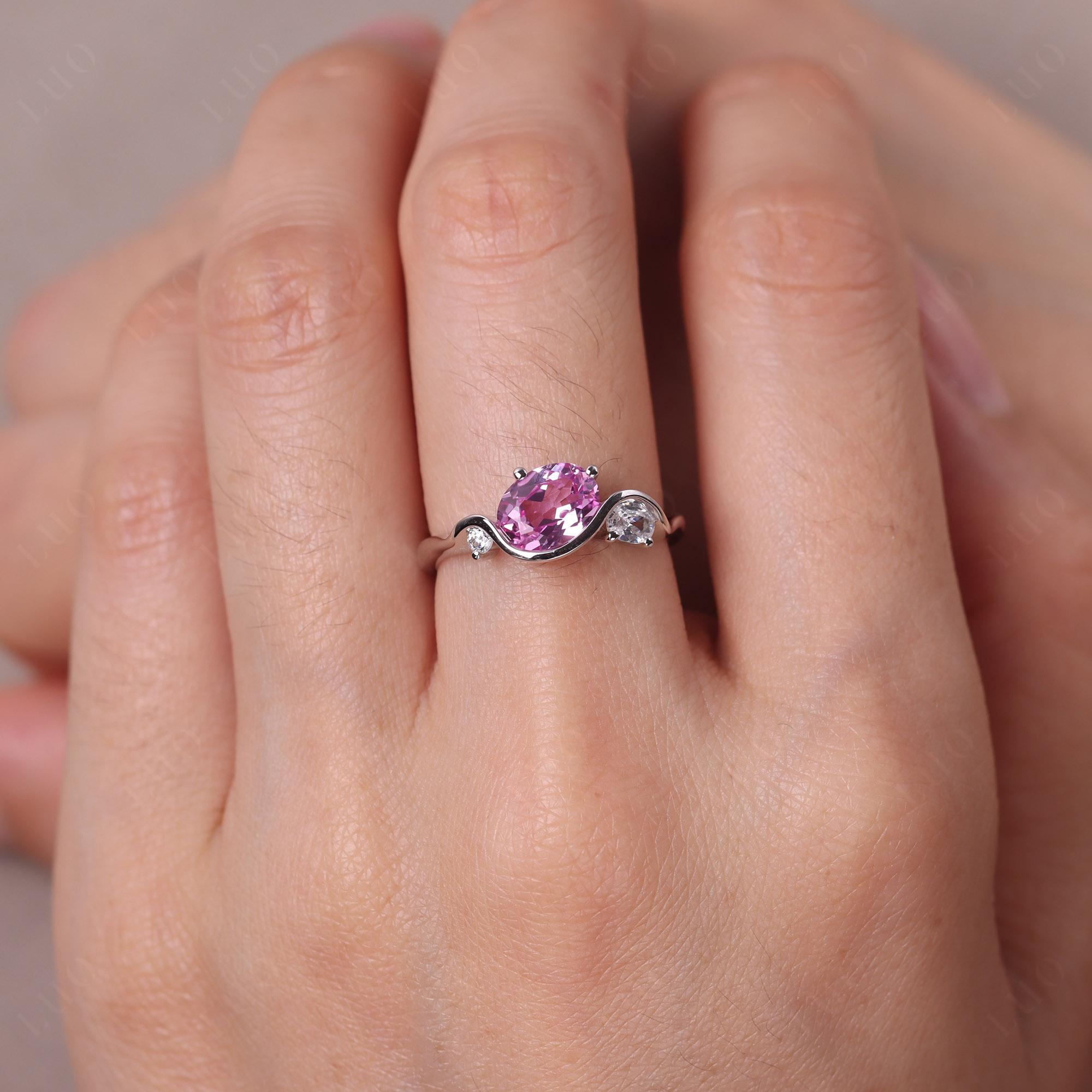 Wave Oval Lab Pink Sapphire Engagement Ring - LUO Jewelry