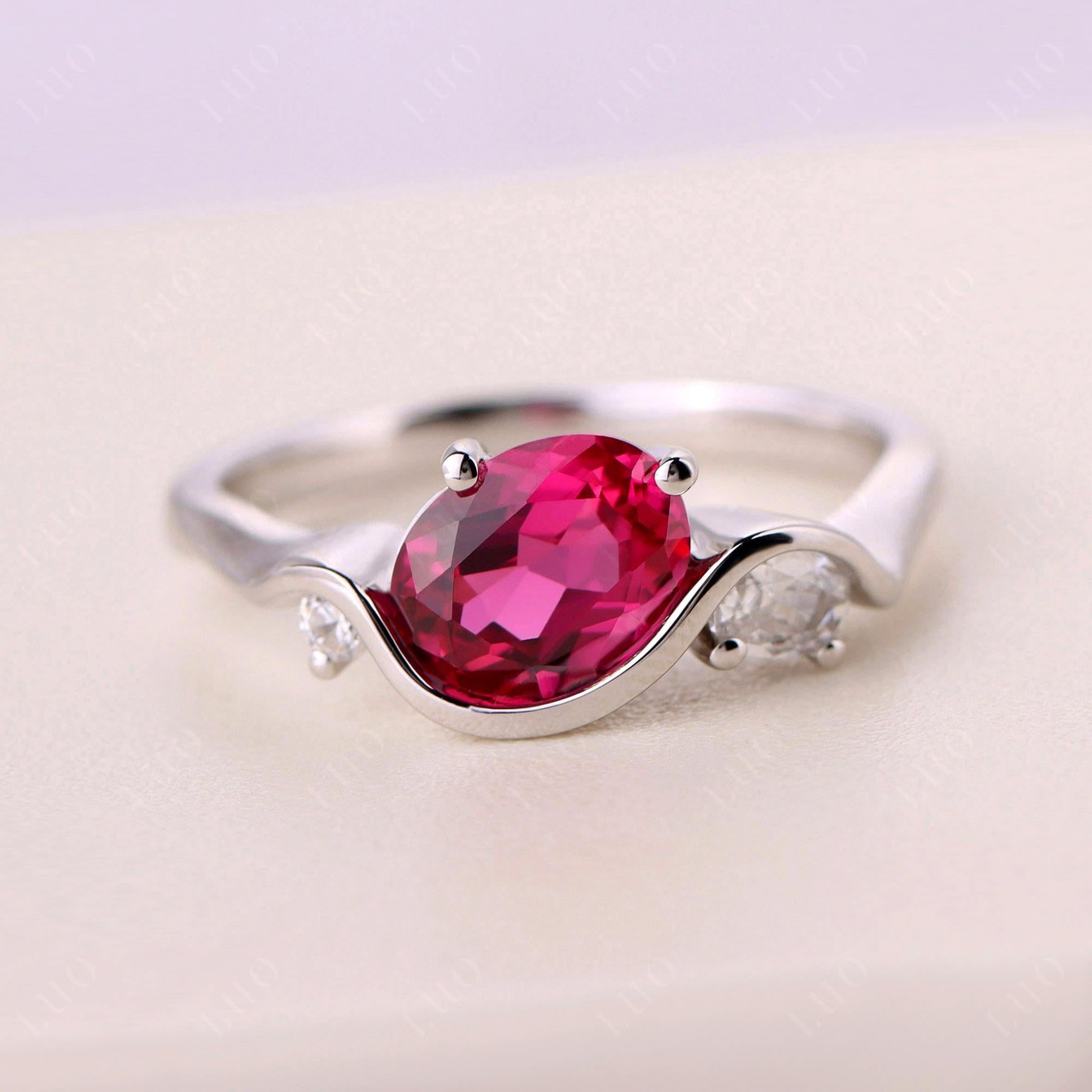 Wave Oval Lab Grown Ruby Engagement Ring - LUO Jewelry