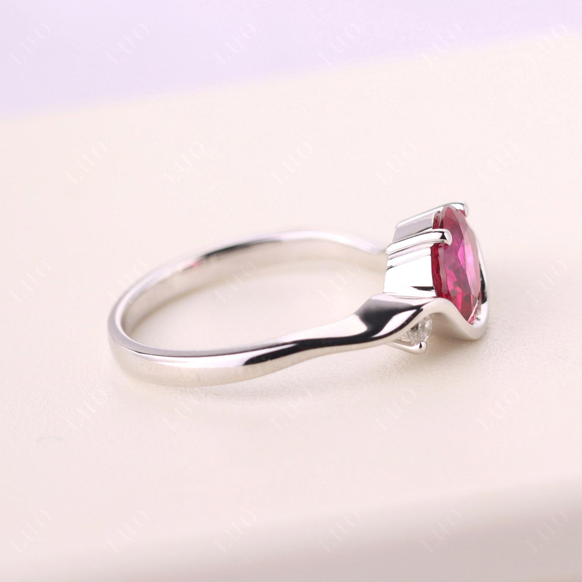 Wave Oval Lab Grown Ruby Engagement Ring - LUO Jewelry