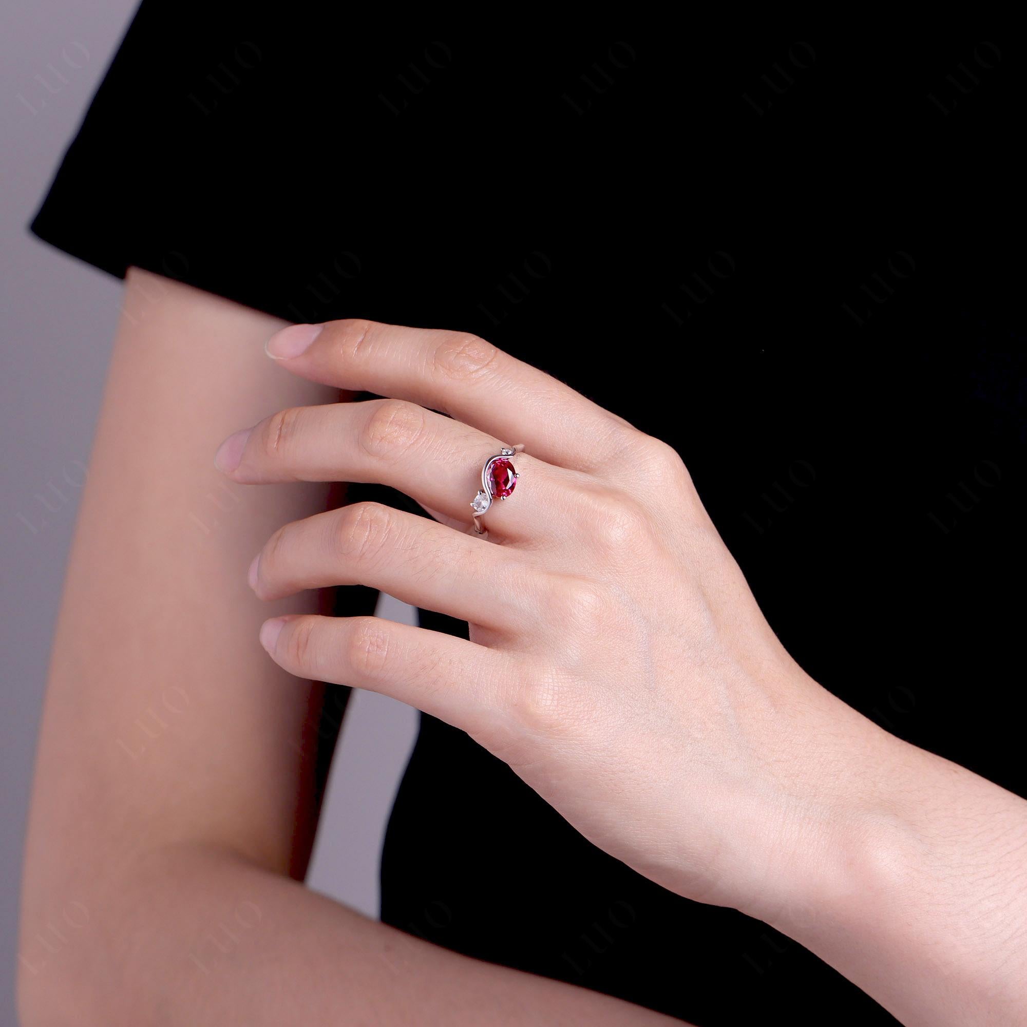 Wave Oval Lab Grown Ruby Engagement Ring - LUO Jewelry