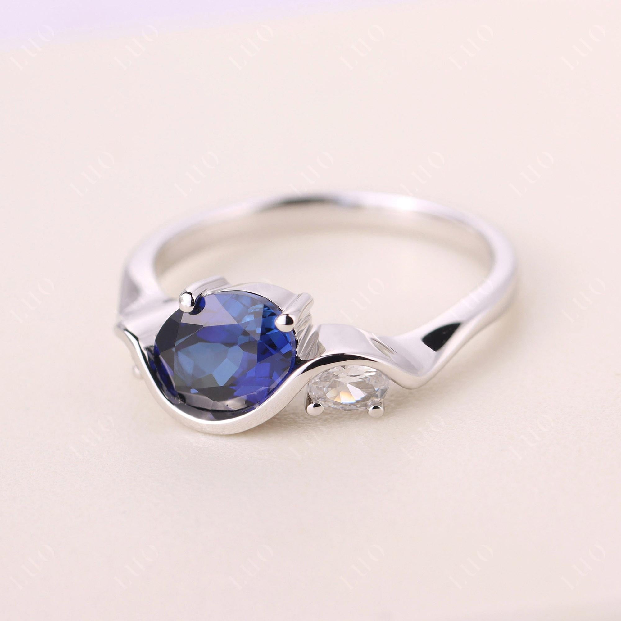 Wave Oval Lab Grown Sapphire Engagement Ring - LUO Jewelry
