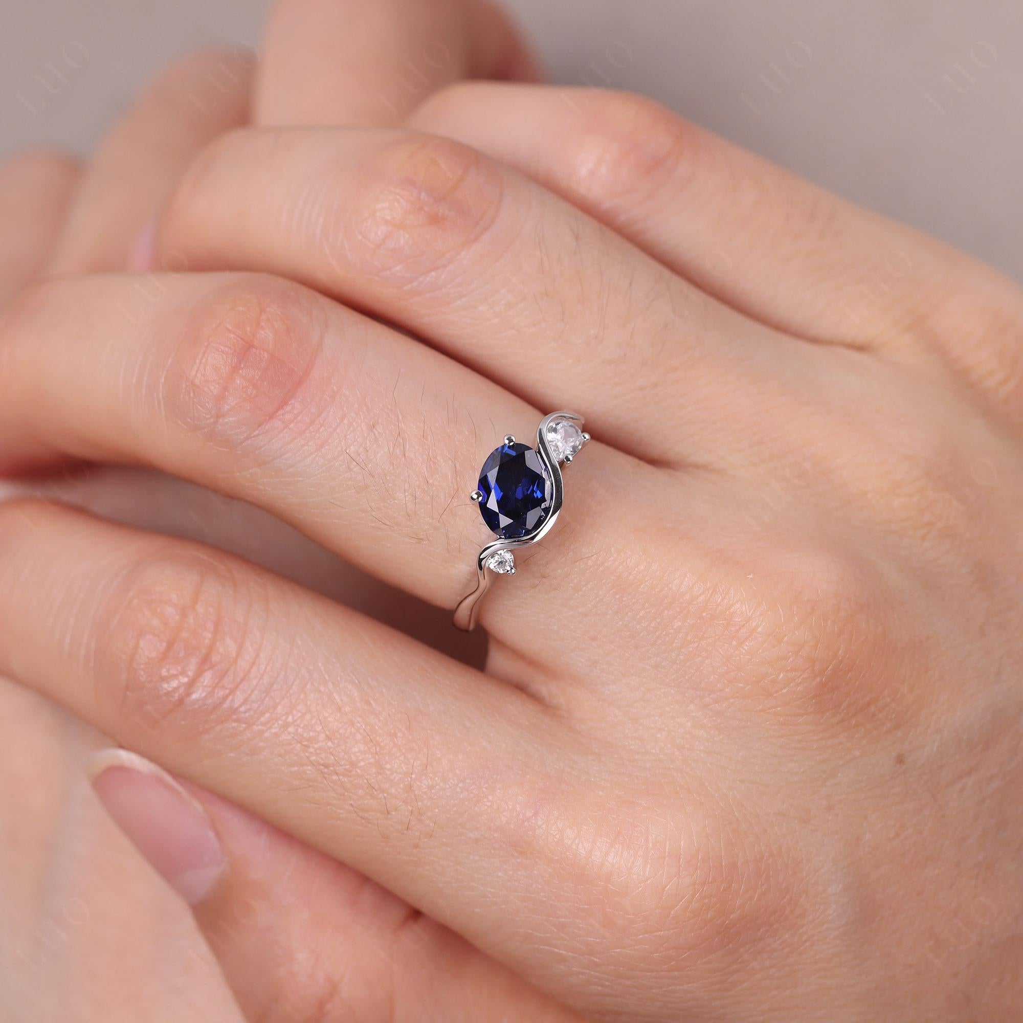 Wave Oval Lab Grown Sapphire Engagement Ring - LUO Jewelry