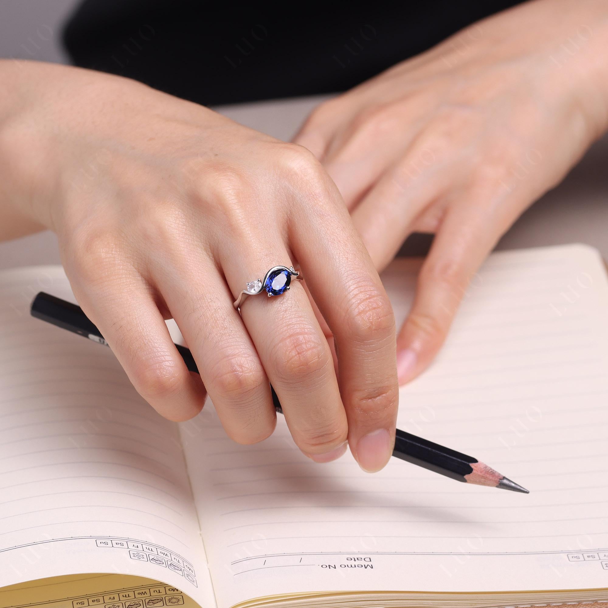 Wave Oval Lab Grown Sapphire Engagement Ring - LUO Jewelry