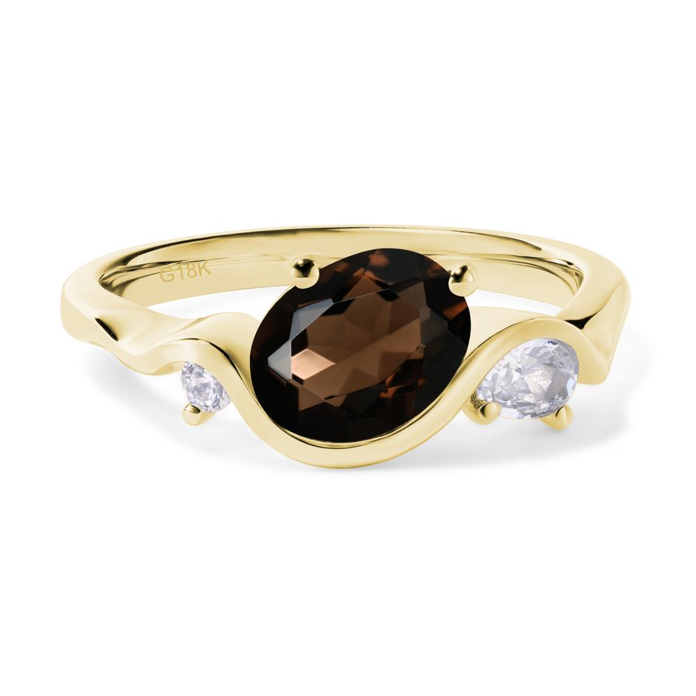 Wave Oval Smoky Quartz Engagement Ring - LUO Jewelry #metal_18k yellow gold