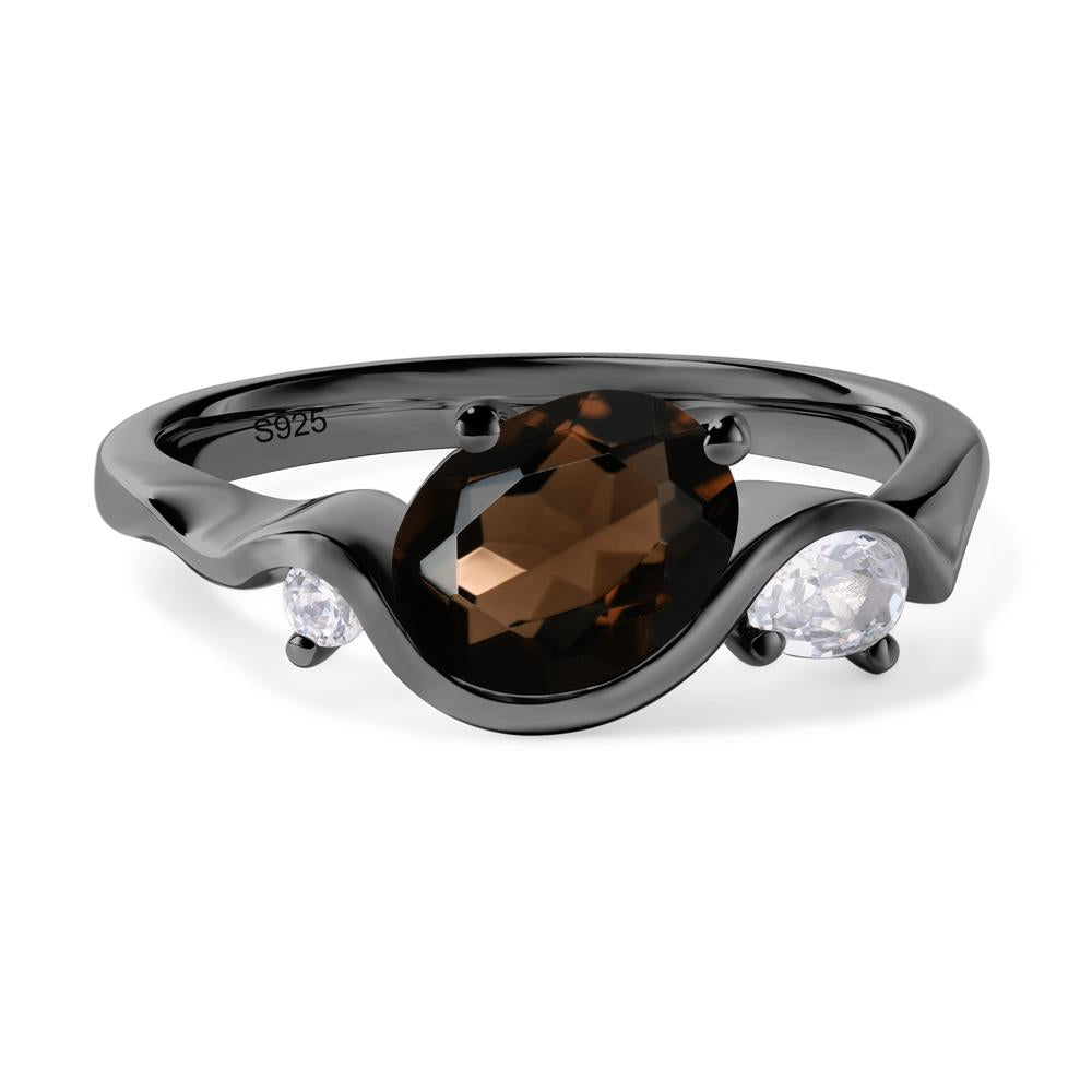 Wave Oval Smoky Quartz Engagement Ring - LUO Jewelry #metal_black finish sterling silver